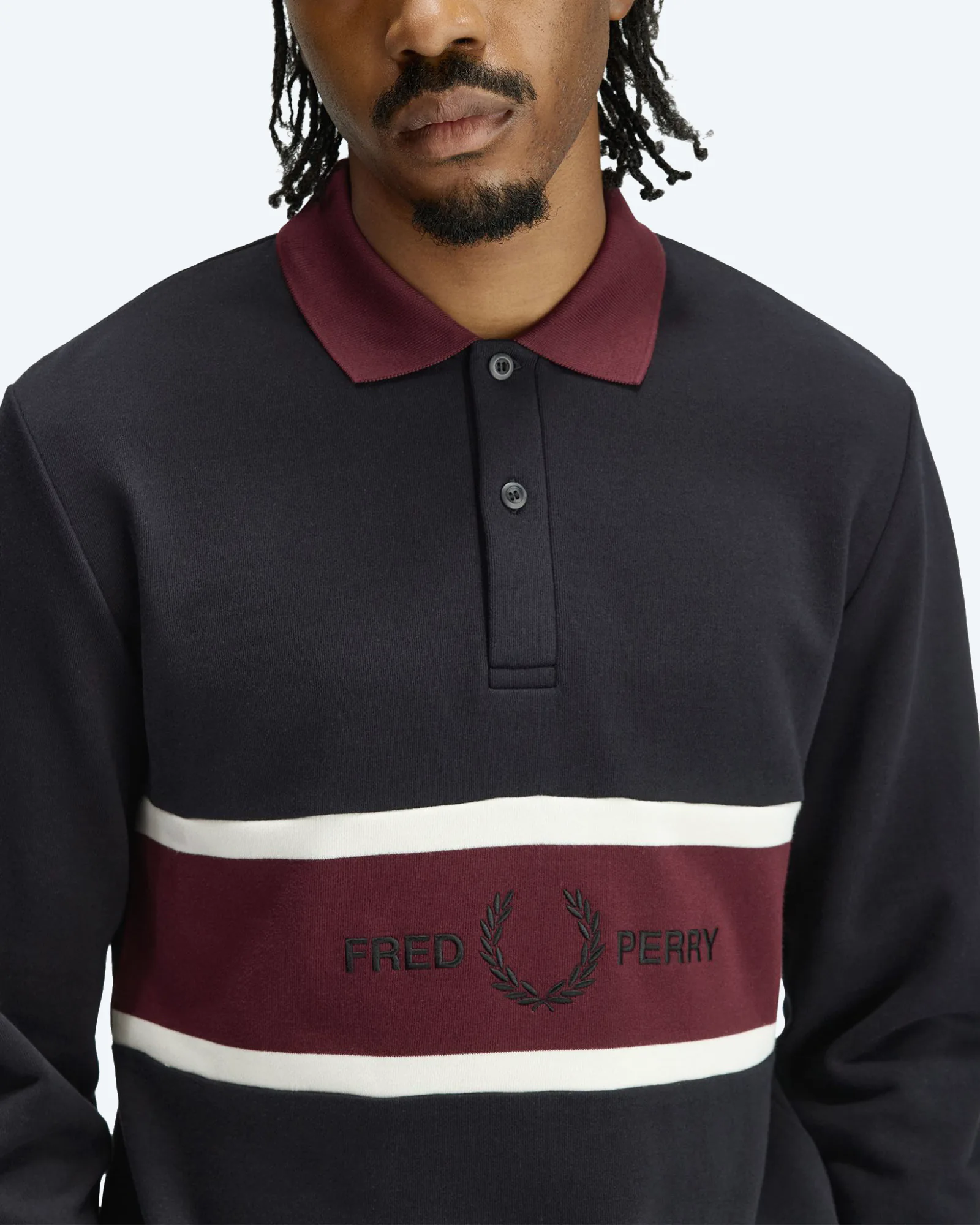 Fred Perry Embroidered Panel Collared Black 