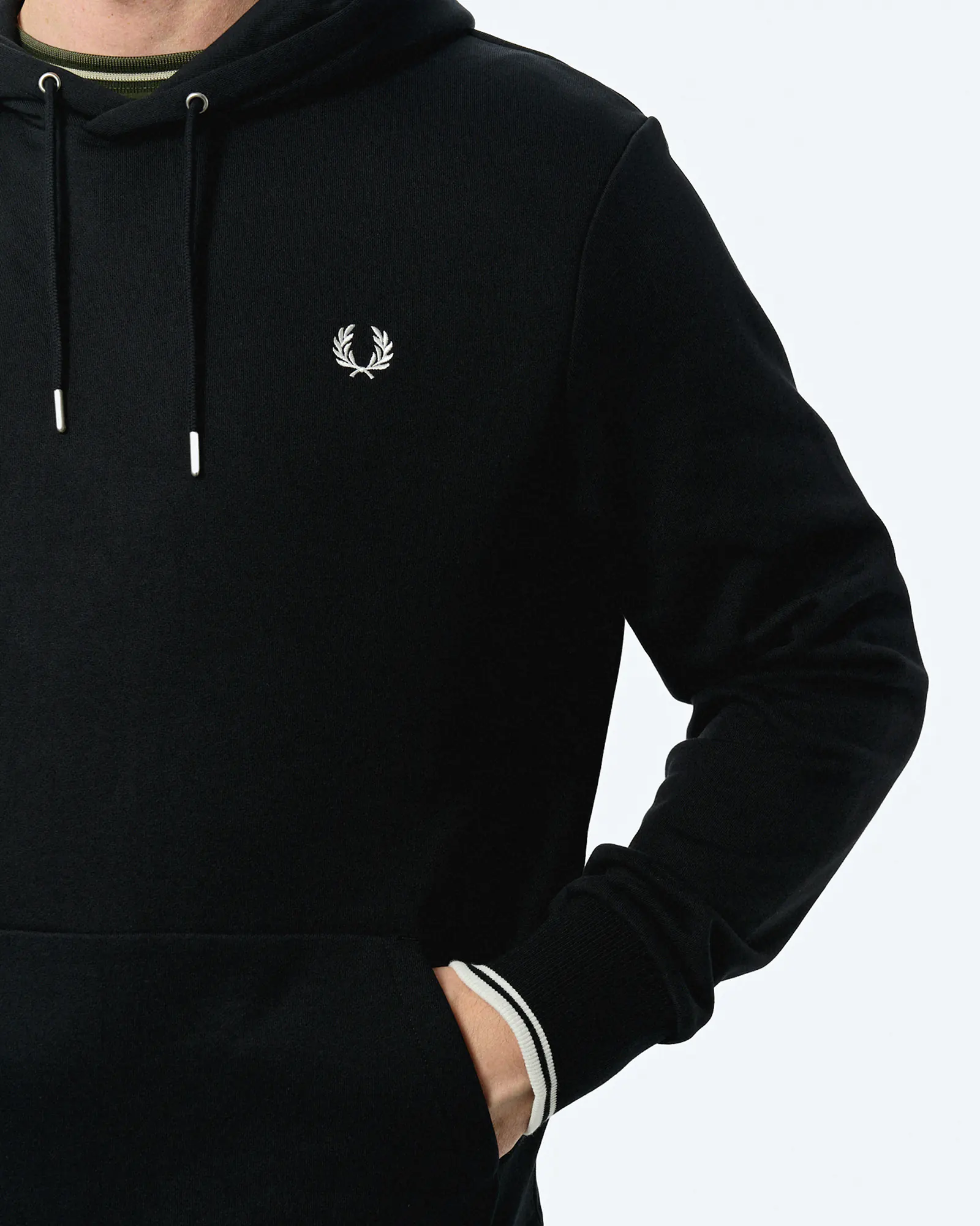 Fred Perry Tipped Hooded Sweatshirt Black/White Fred Perry Tipped Hooded Sweatshirt Black/White