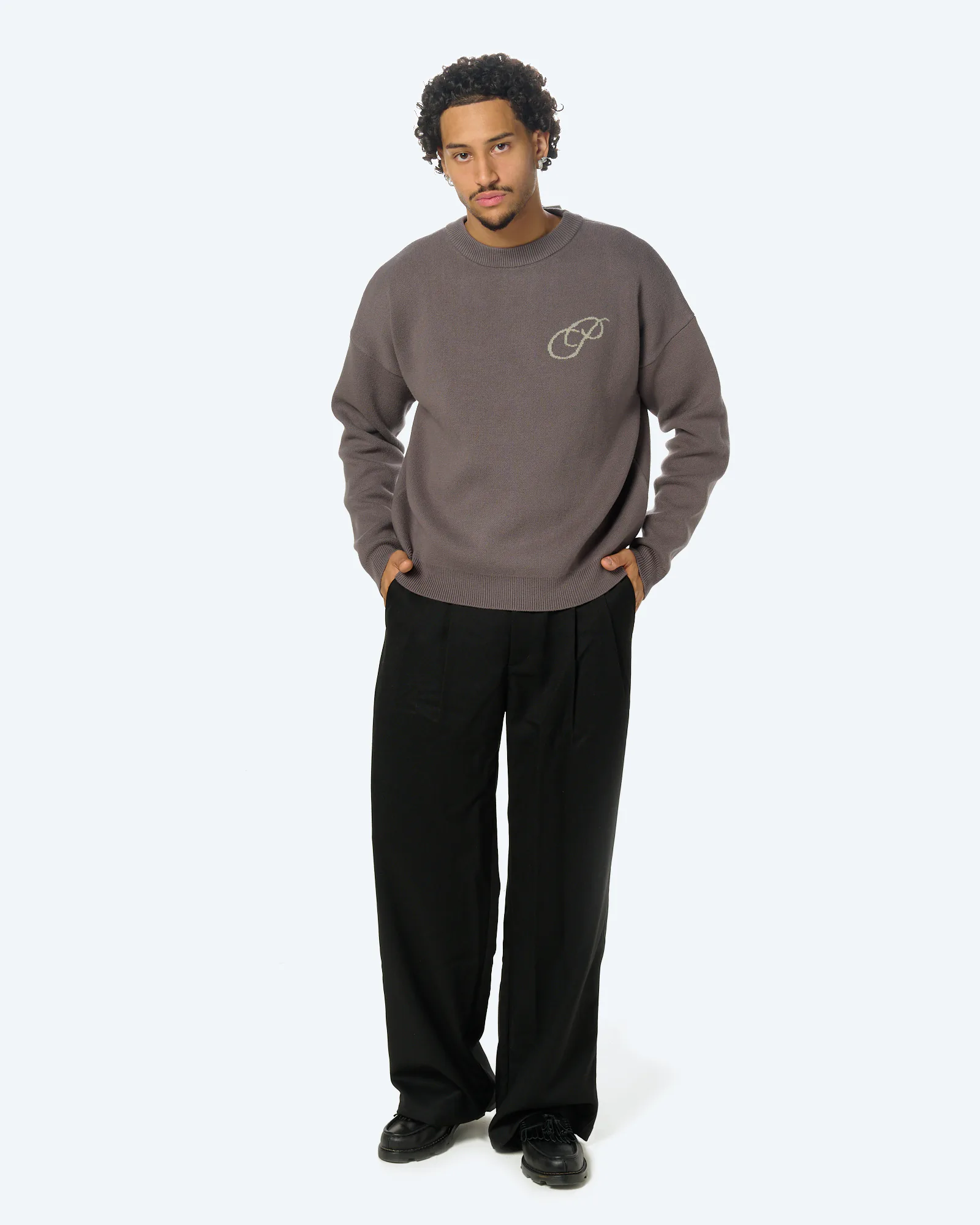 Initial Knit Sweatshirt Grey