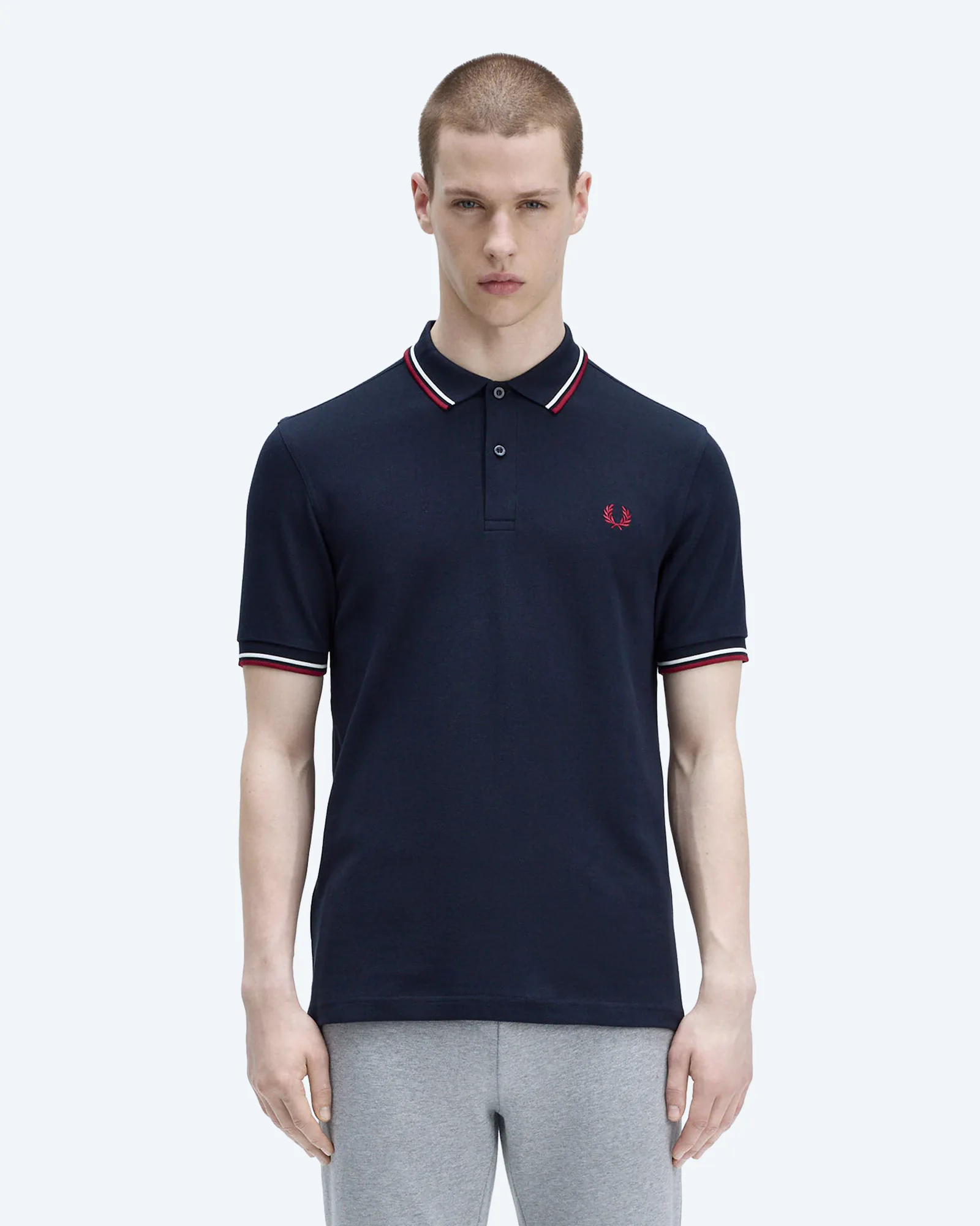 Fred Perry Twin Tipped Polo Shirt Navy/Snow White/Burnt Red