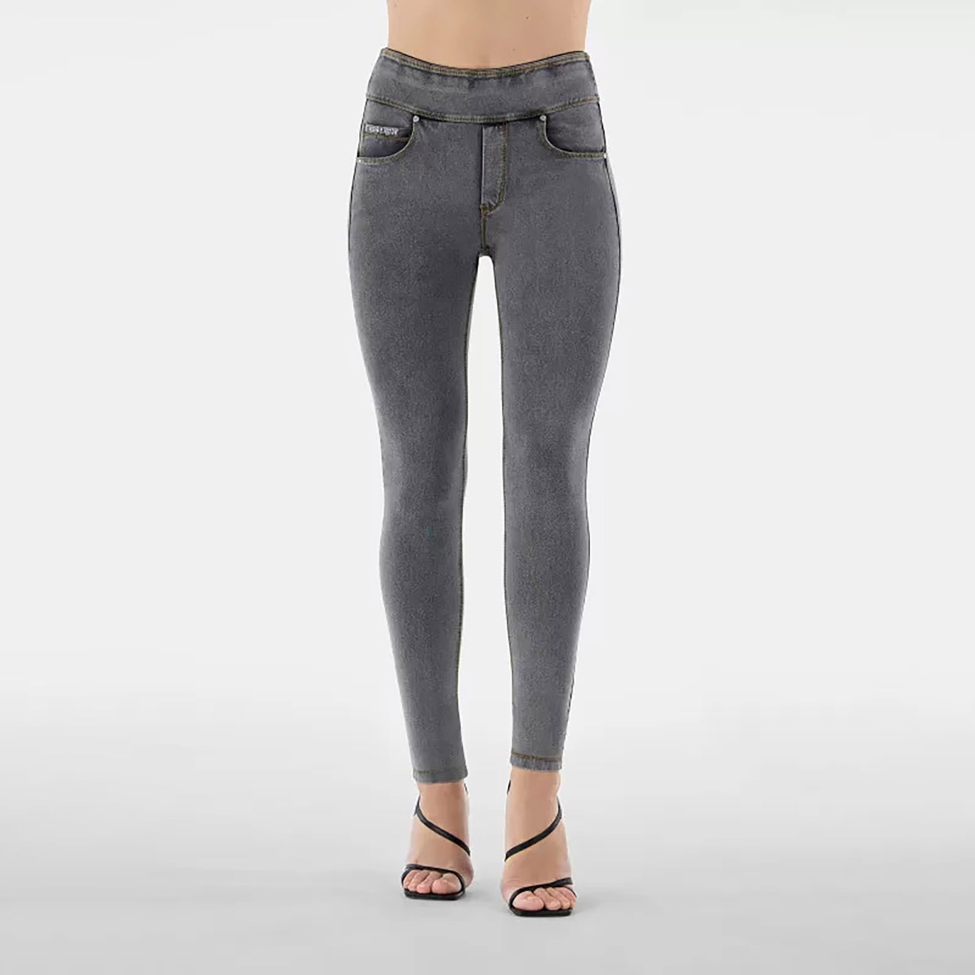 Freddy N.O.W.® Yoga Mid Waist Skinny Pant Washed Grey/Yellow Seam