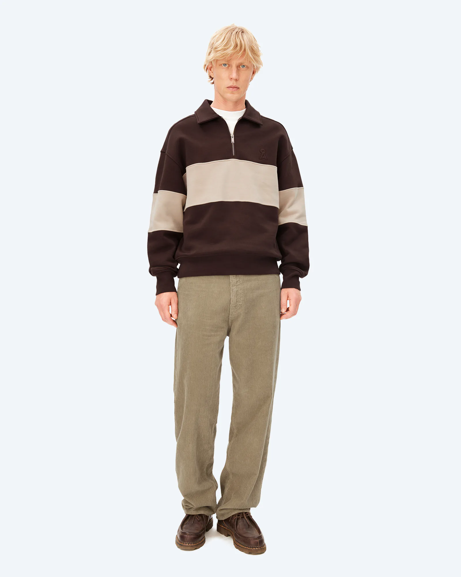 Striped Troyer Sweatshirt Claystone/Sand Stone