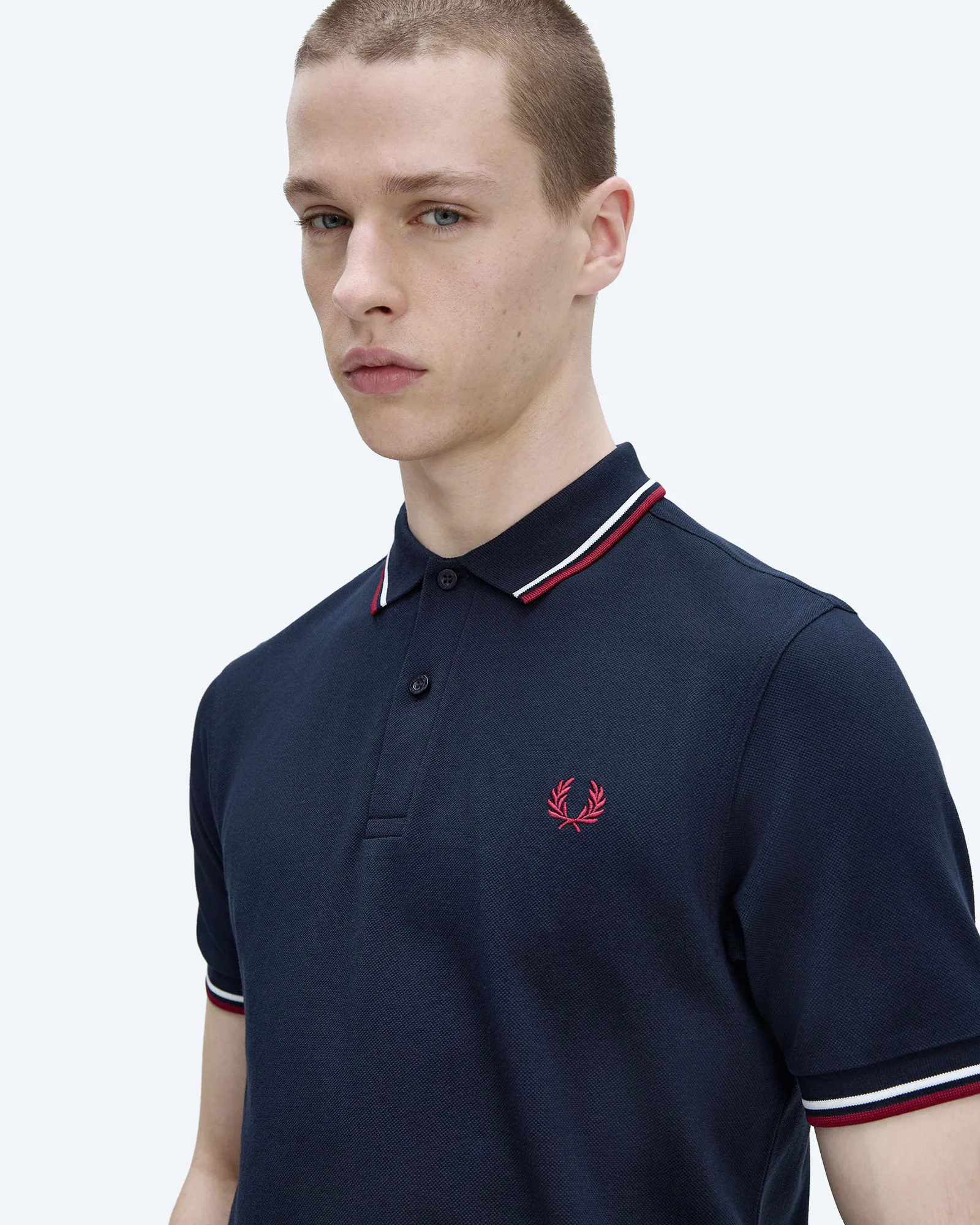 Fred Perry Twin Tipped Polo Shirt Navy/Snow White/Burnt Red
