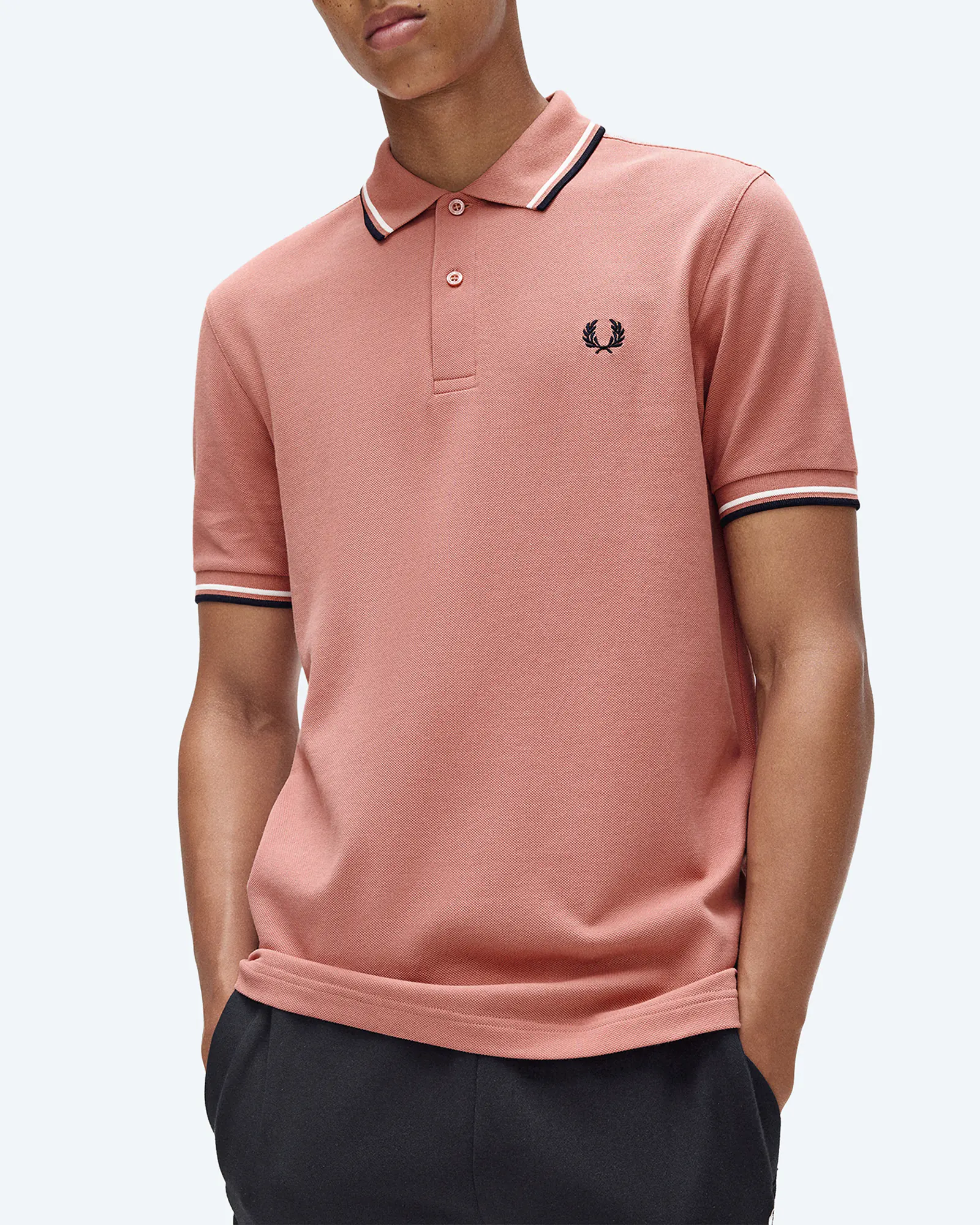 Fred Perry Twin Tipped Polo Shirt Putty Pink/Ecru/Navy Fred Perry Twin Tipped Polo Shirt Putty Pink/Ecru/Navy