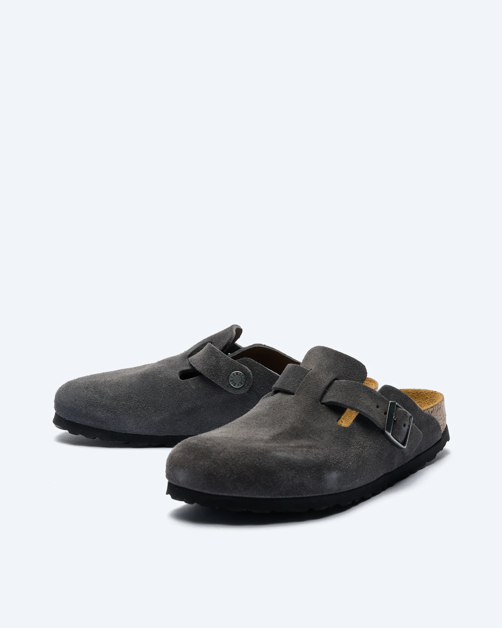 Birkenstock Men Boston Suede Leather Narrow Sandals Charcoal