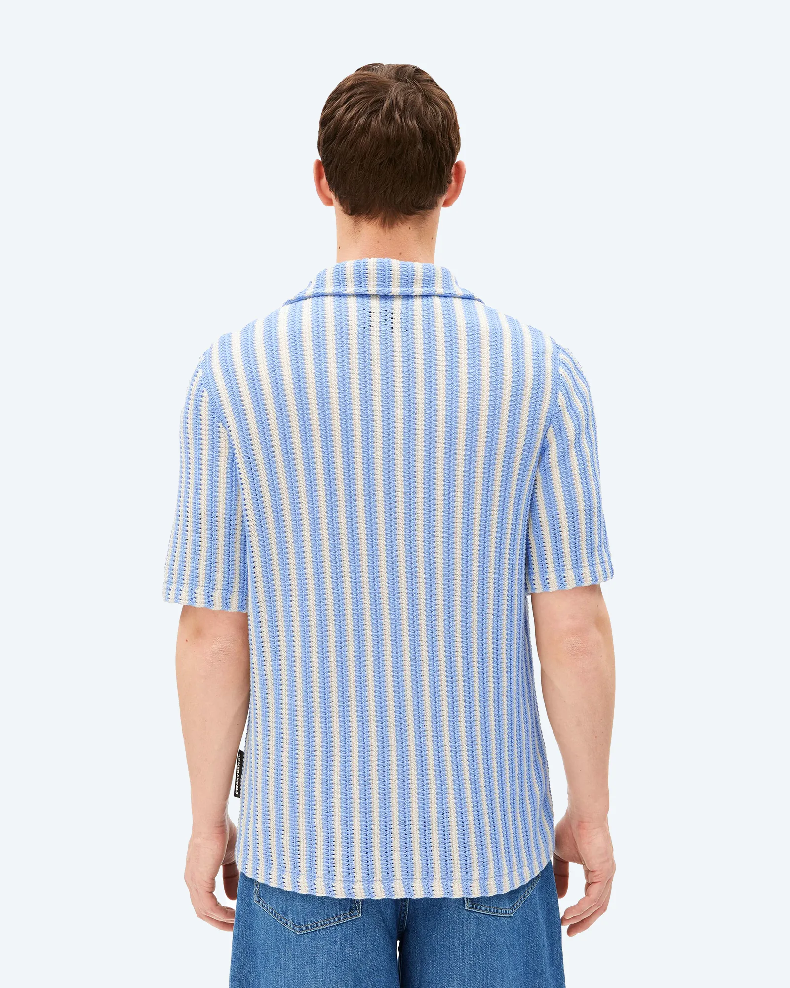 ARMEDANGELS STRIPED KNIT POLOSHIRT Pure-Wedgwood