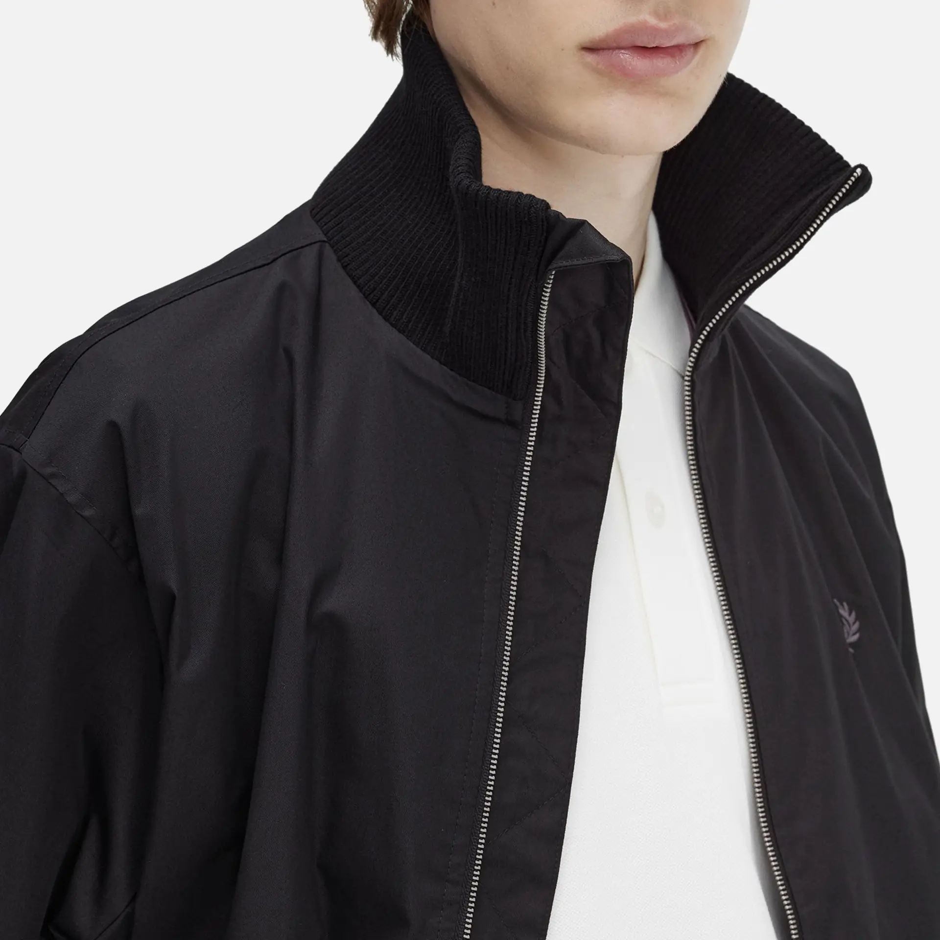 Fred Perry Knitted Rip Tennis Bomber Jacket Black