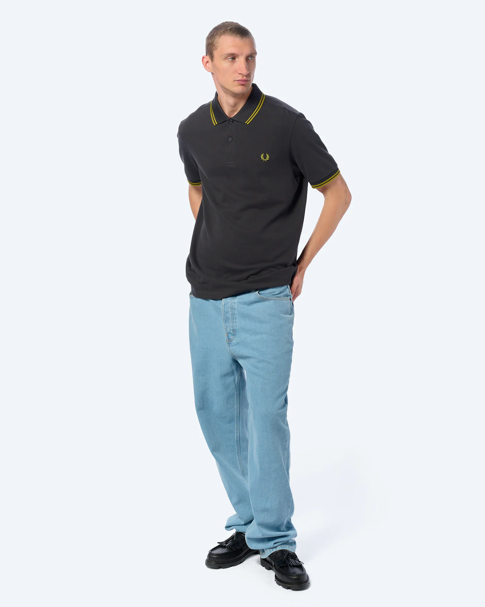 Fred Perry Twin Tipped Polo Shirt Anchor Grey / Tennis Ball Yellow / Tennis Ball Yellow Fred Perry Twin Tipped Polo Shirt Anchor Grey / Tennis Ball Yellow / Tennis Ball Yellow