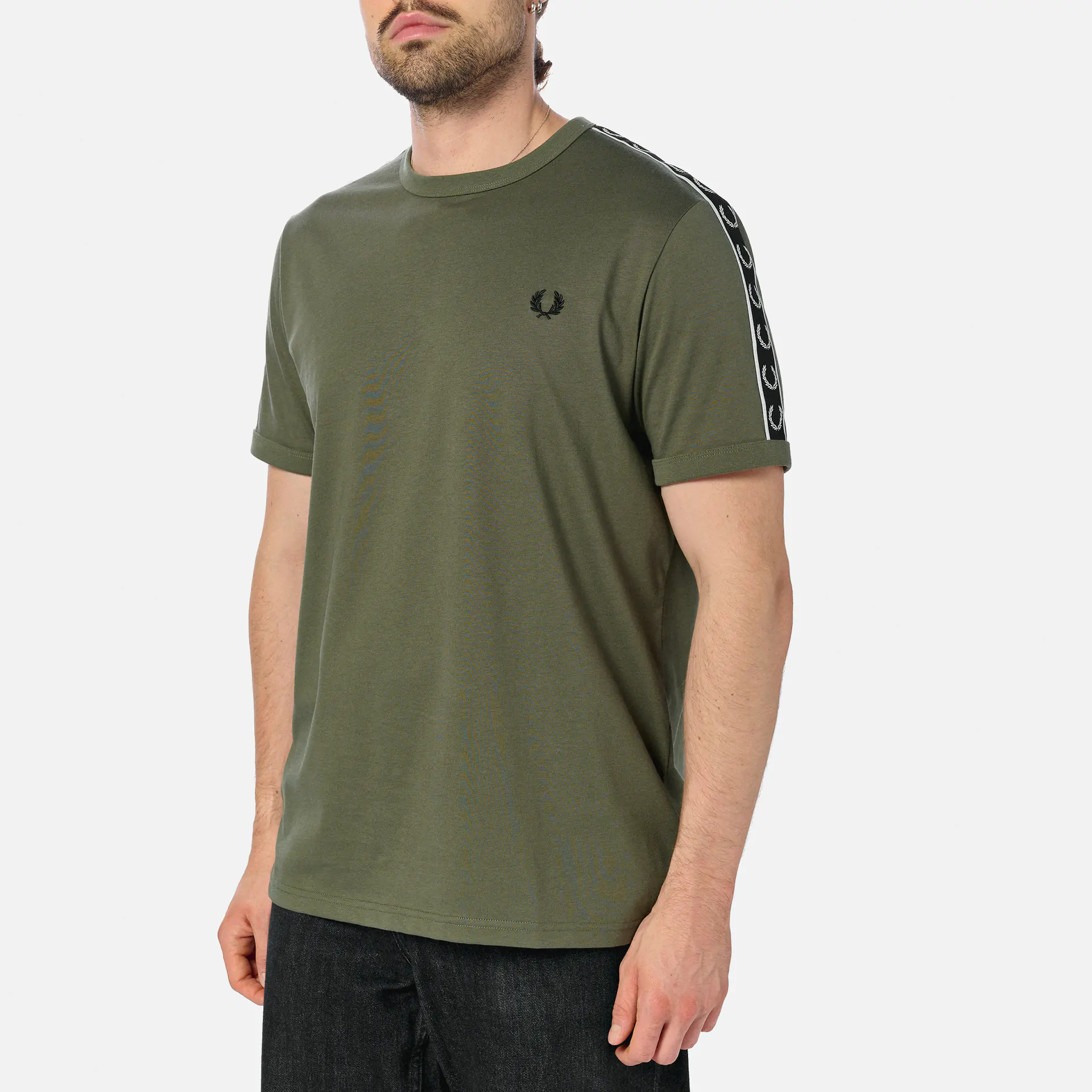 Fred Perry Contrast Tape Ringer T-Shirt Laurel Wreath Green/Black/Black