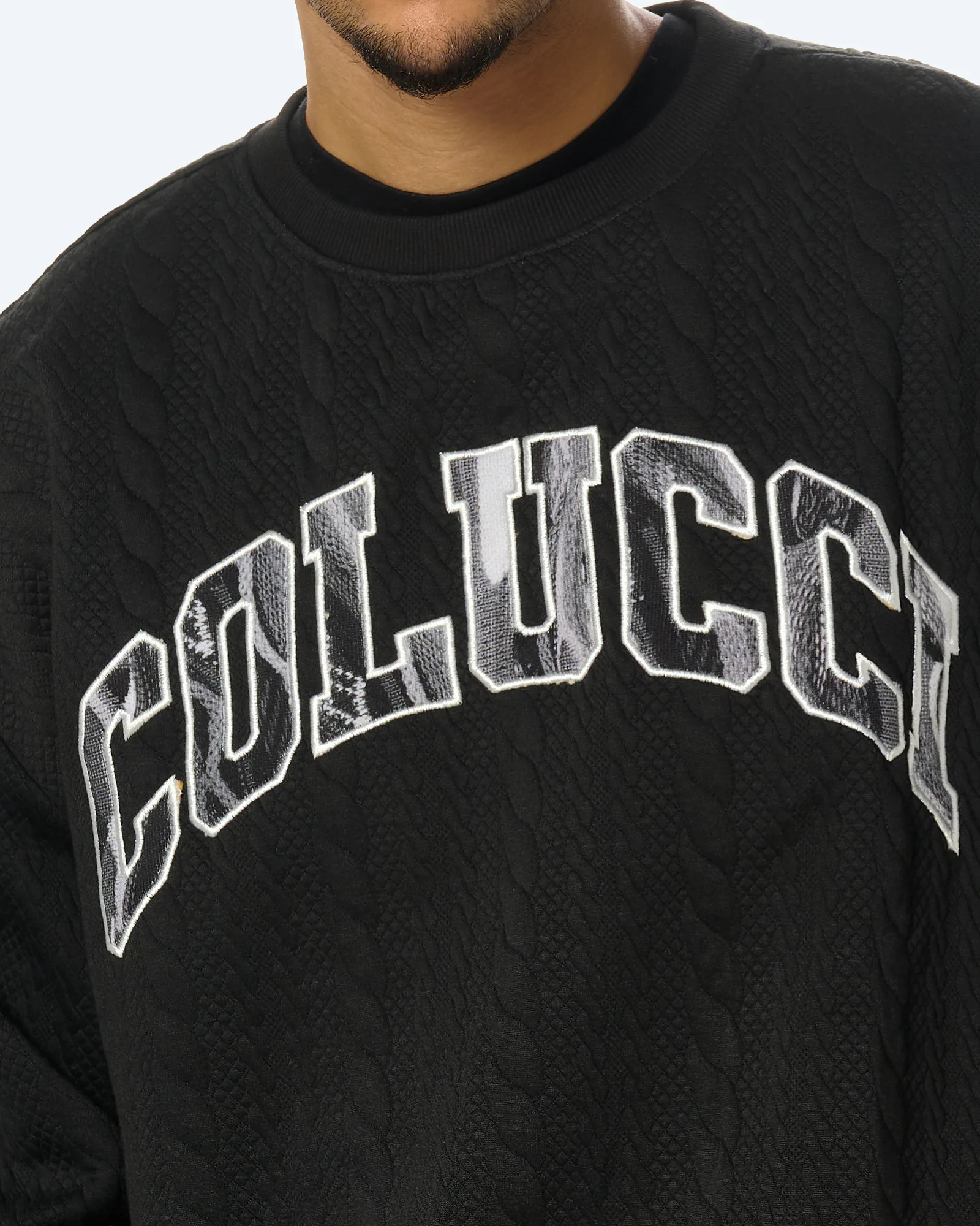 Structured College Crewneck Black/AOP Black