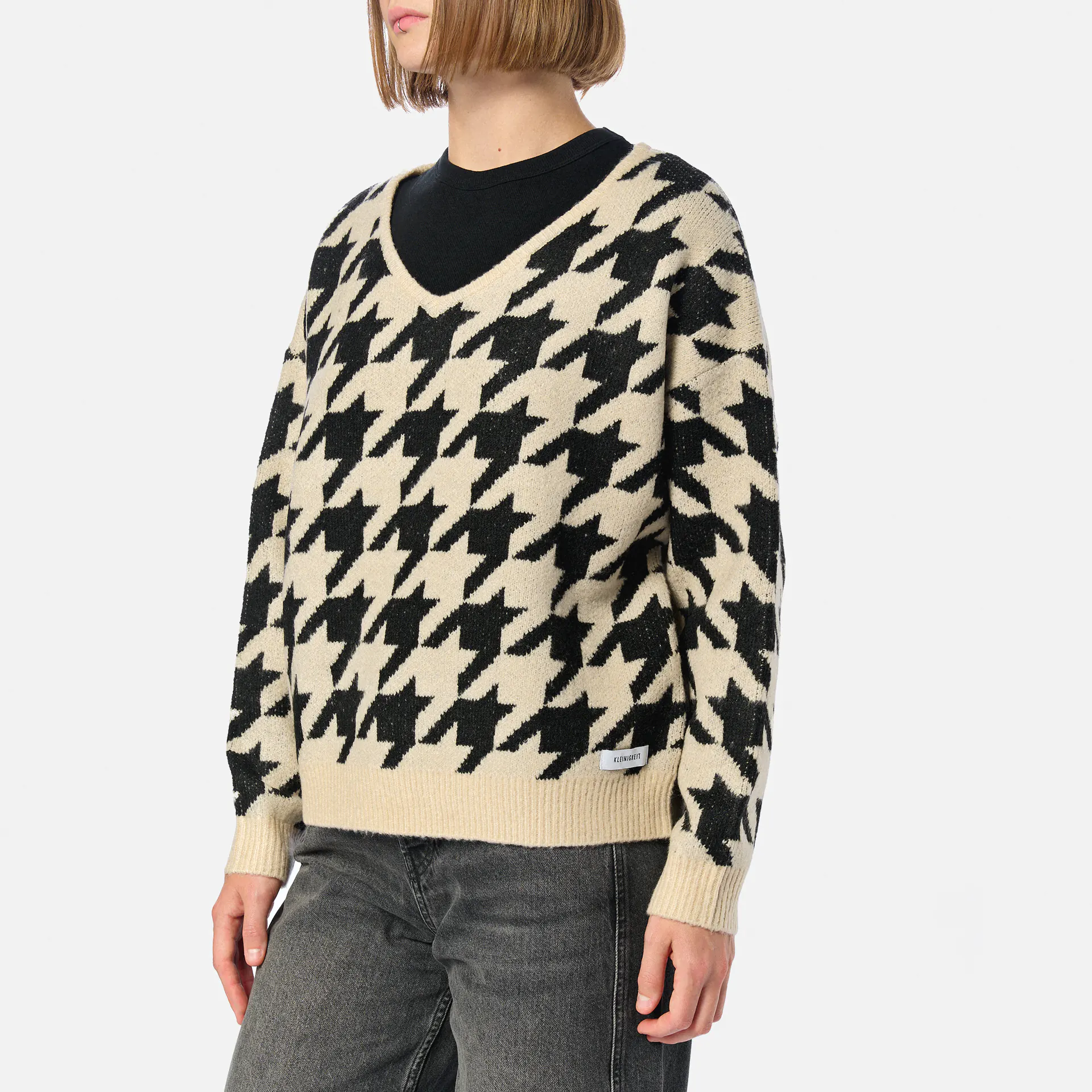 Kleinigkeit Wollma Dreieck Hahnentritt Sweatshirt Gockel Black/Beige