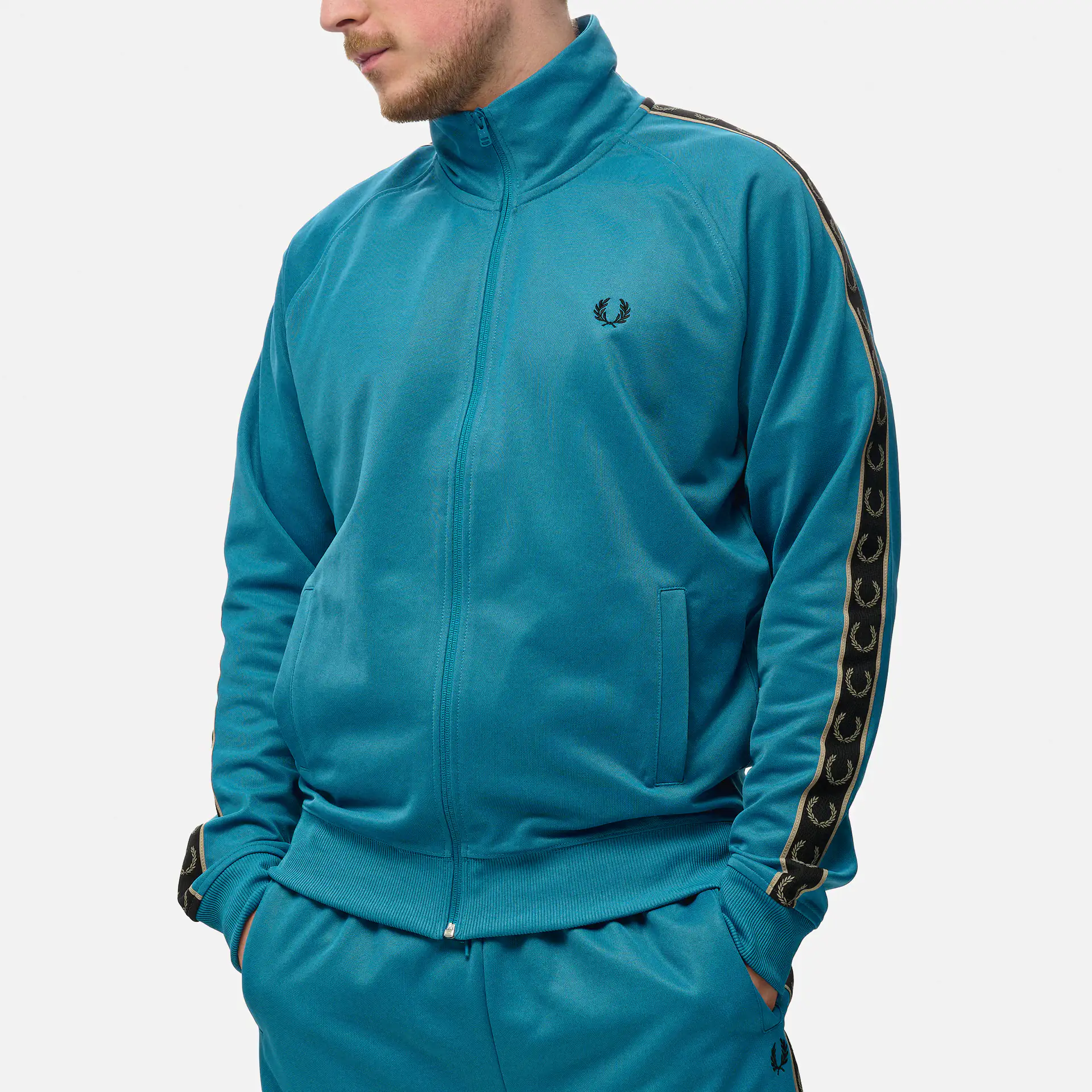 Fred Perry Contrast Tape Track Jacket Runaway Bay Ocean/Black