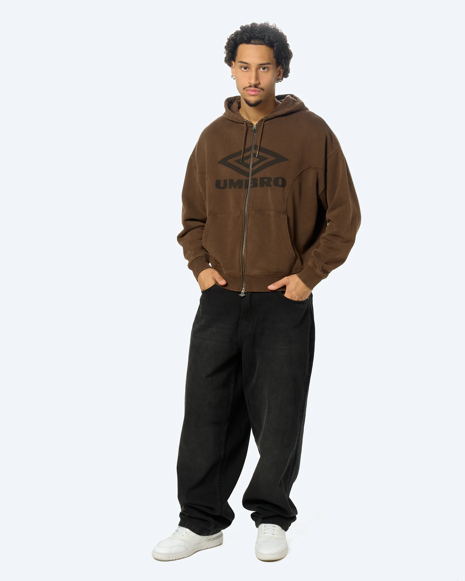 Washed Zip Through Hoodie Demitasse/Black