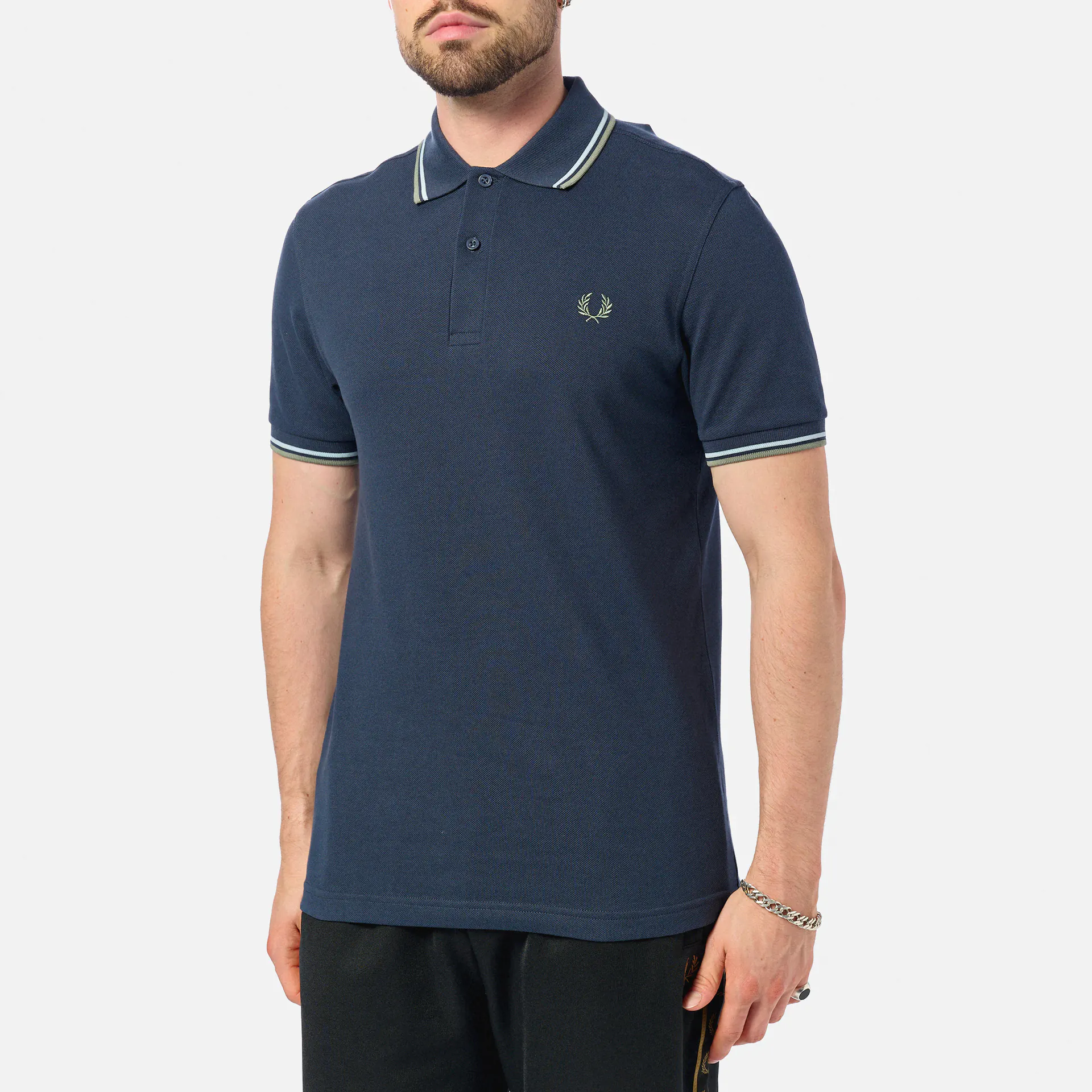 Fred Perry Twin Tipped Polo Shirt Dark Airforce/Light Ice/Bayleaf