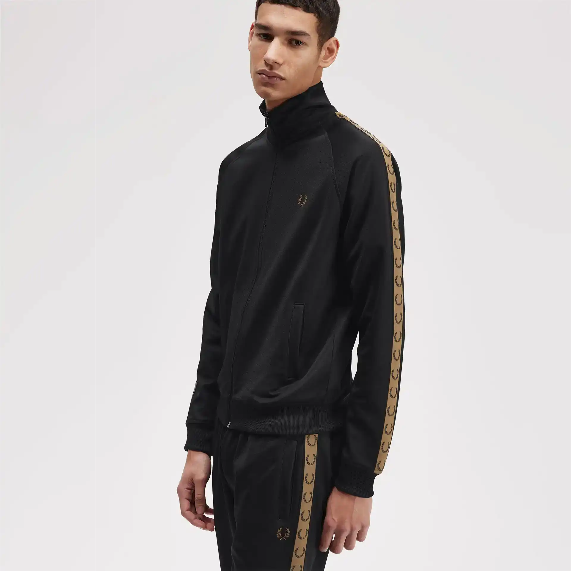 Fred Perry Contrast Taped Track Jacket Black/Shaded Stone