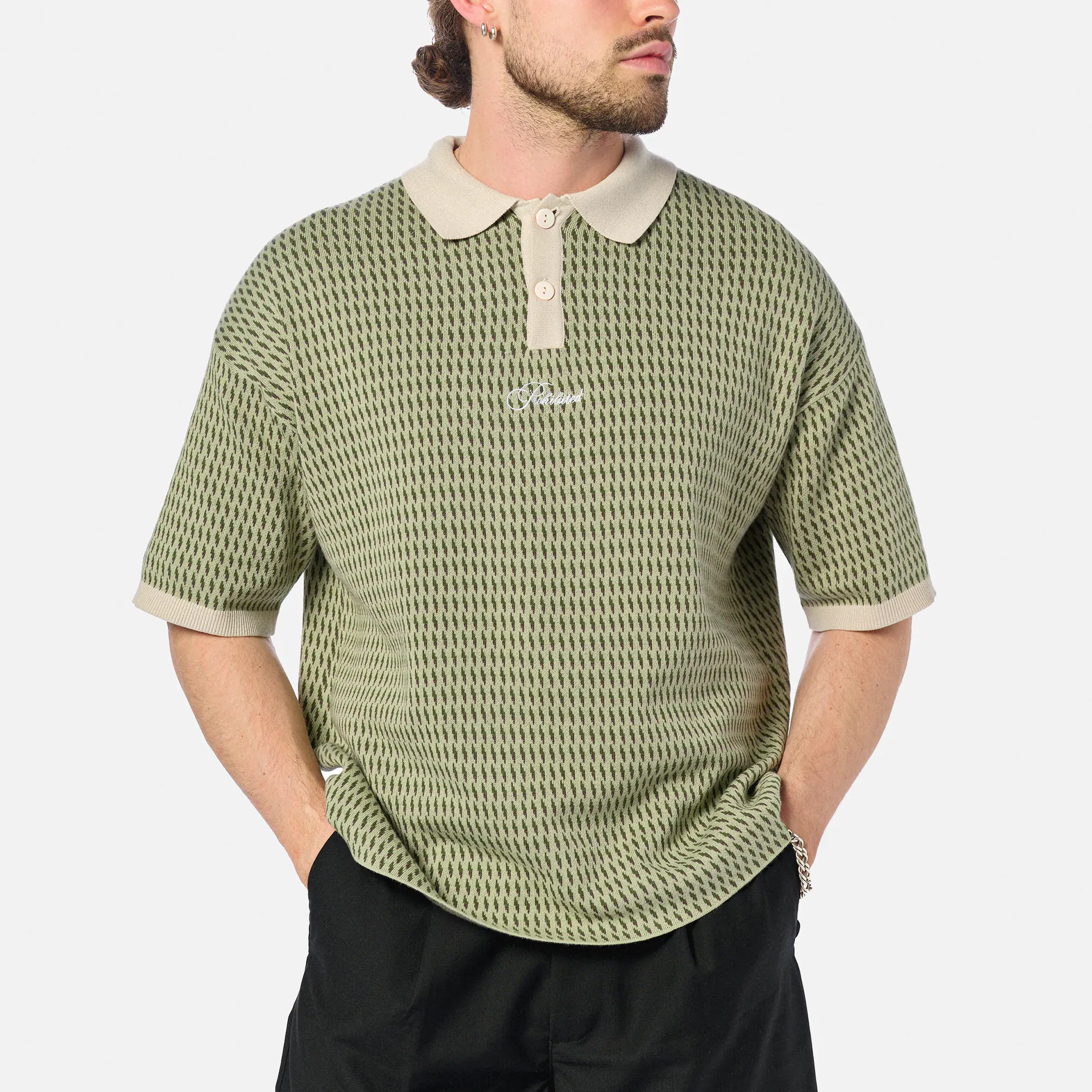 Prohibited Abstract Knitted Polo Green