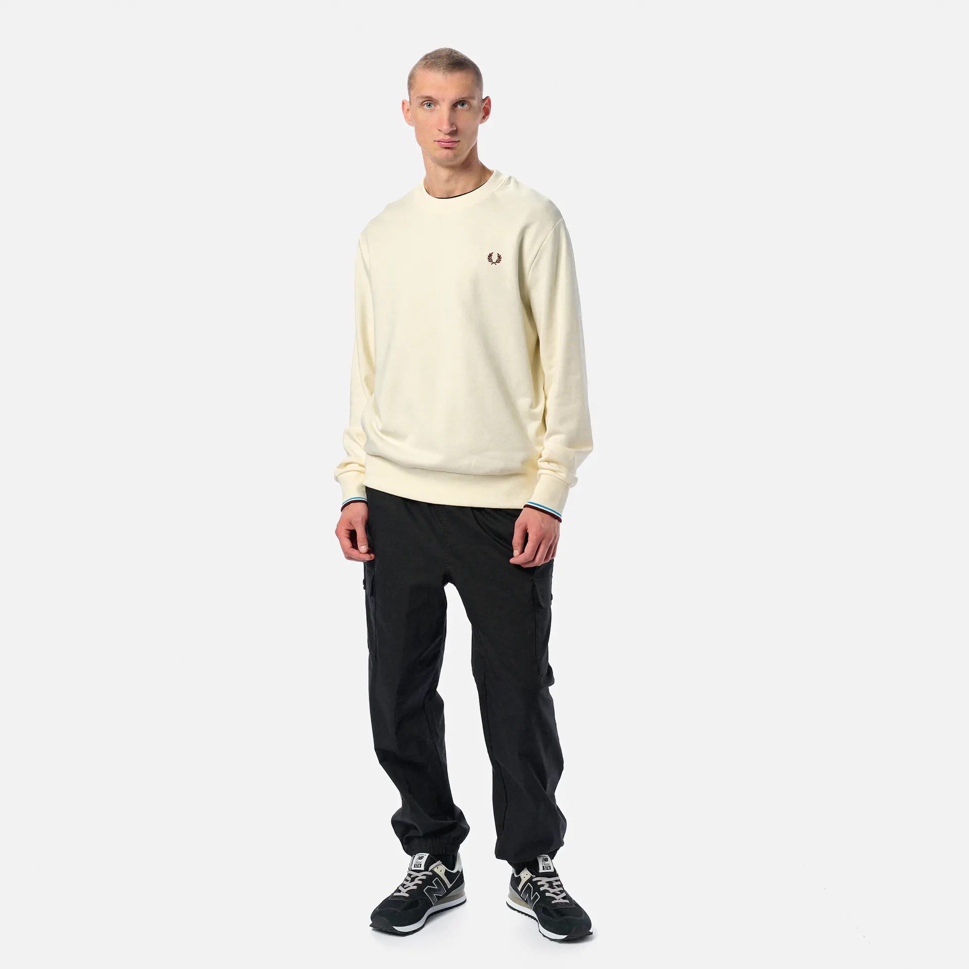 Fred Perry Crew Neck Sweatshirt Ecru/Court Blue/Oxblood