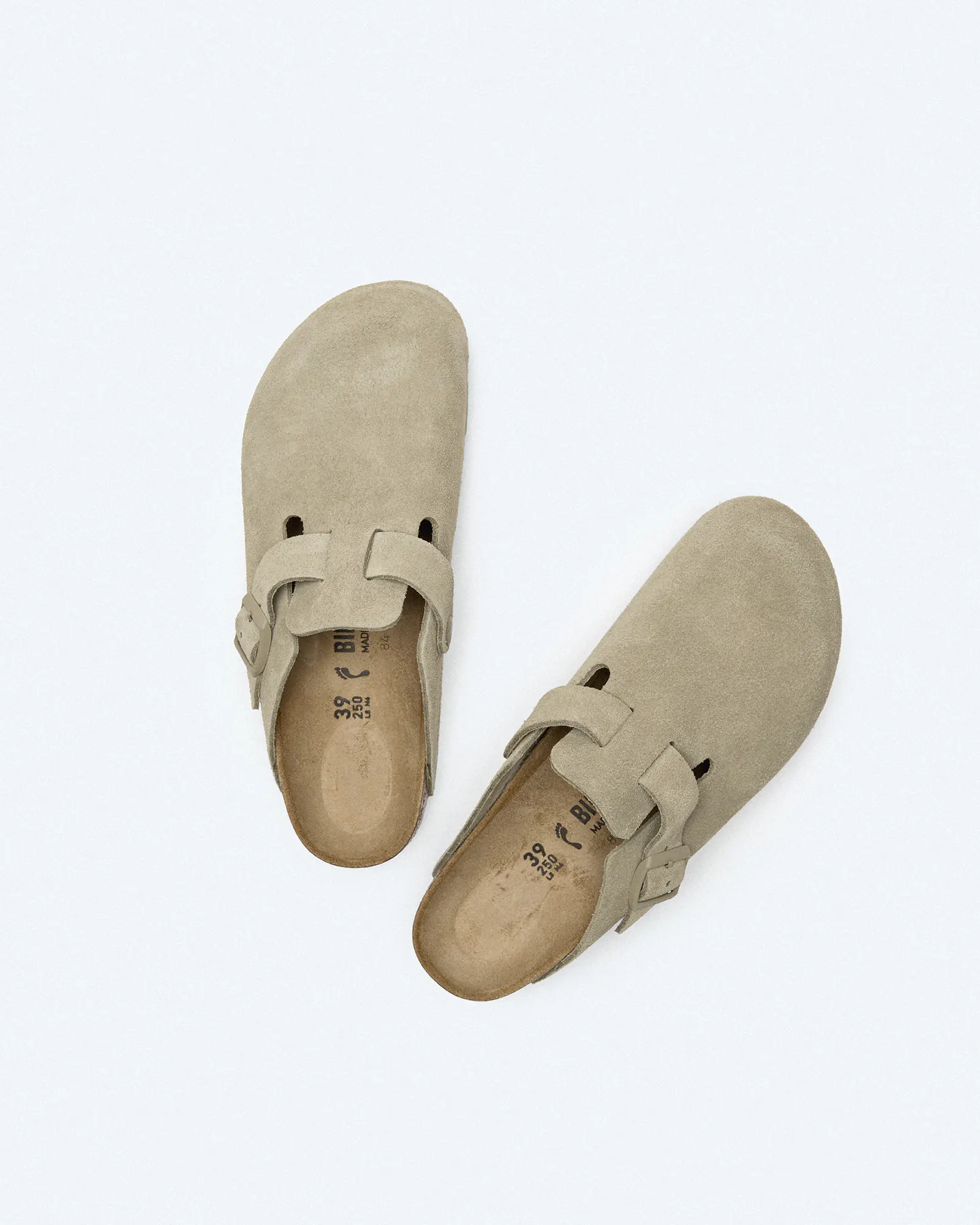 Birkenstock Women Boston Suede Leather Sandals Faded Khaki