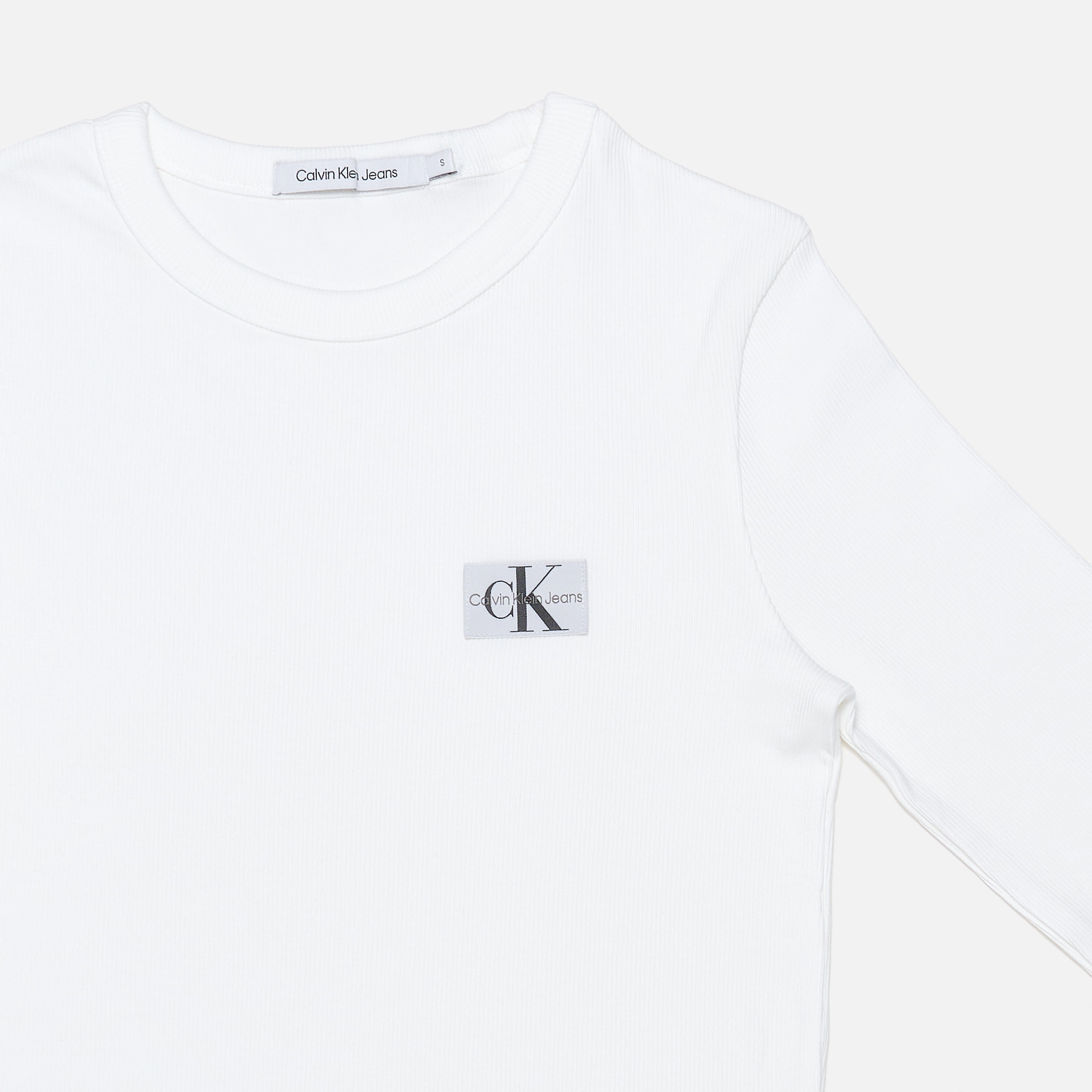 Calvin Klein Jeans Woven Label Sleeve Rib Long White Bright
