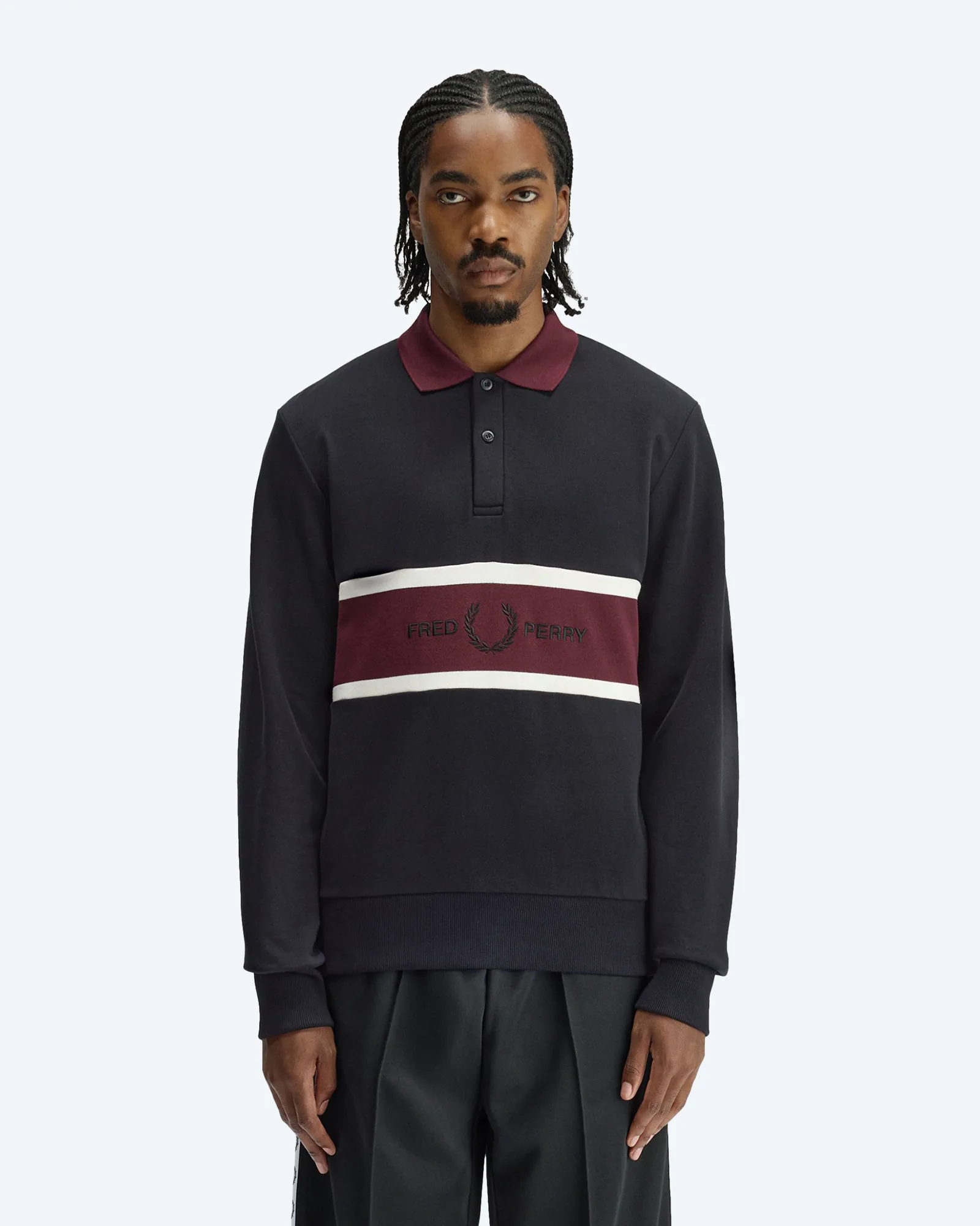 Fred Perry Embroidered Panel Collared Black 