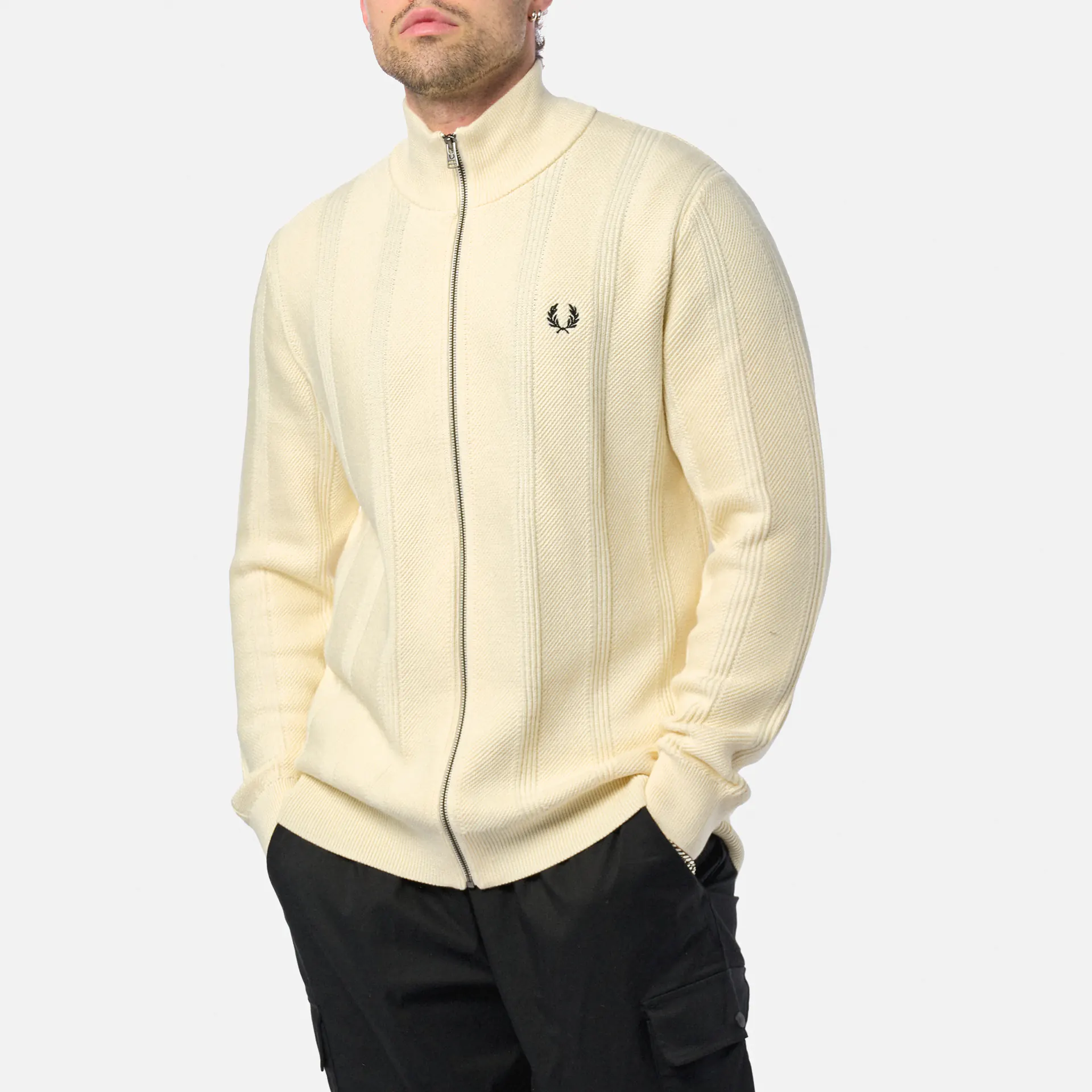Fred Perry Textured Zip Through Cardigan Ecru