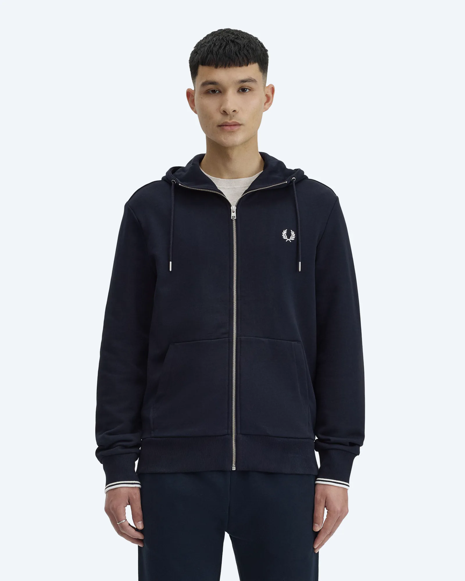 Fred Perry Hooded Zip Through Sweatshirt Navy