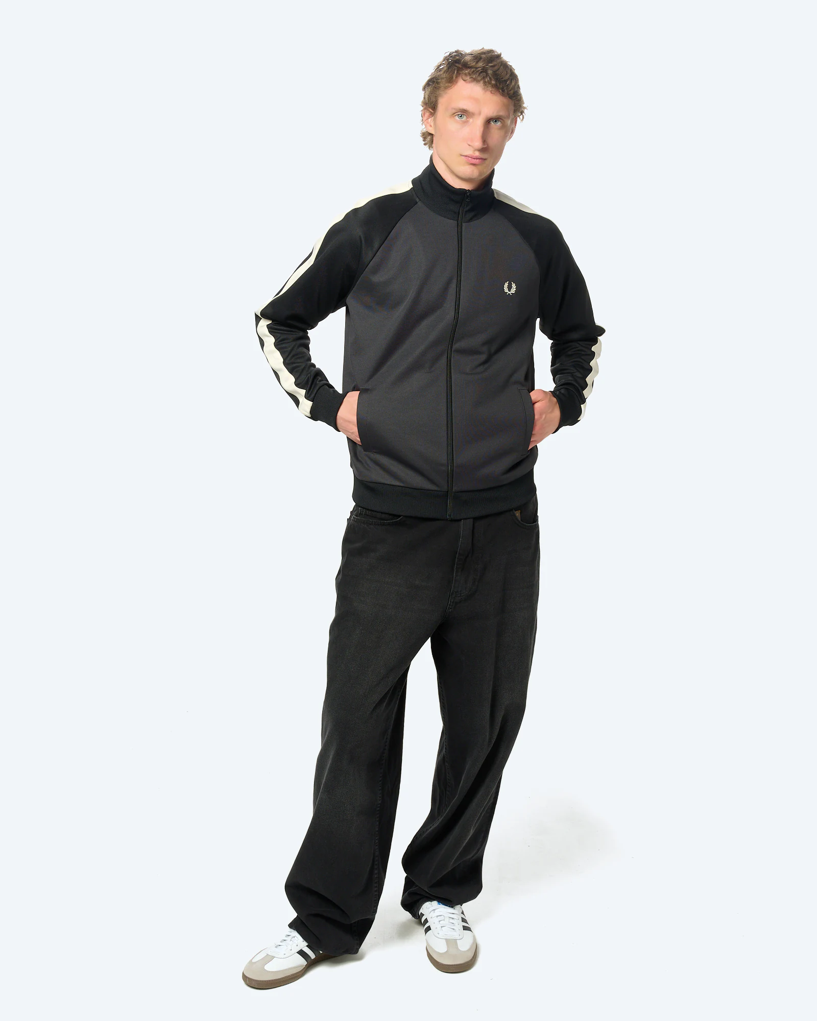 Fred Perry Contrast Sleeve Track Jacket Anchor Grey