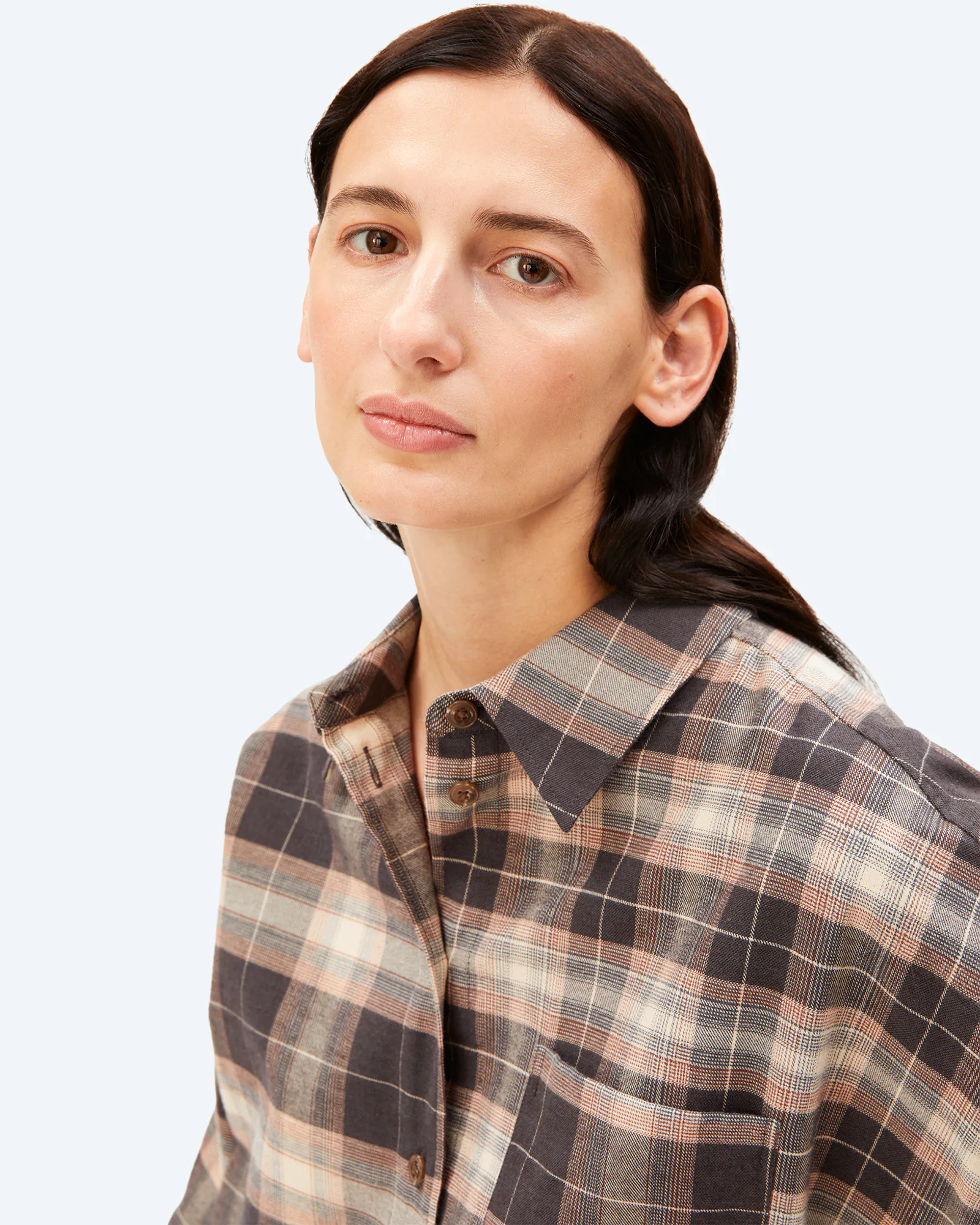 Nalaani Patched Check Blouse Moonshadow/Sandstone