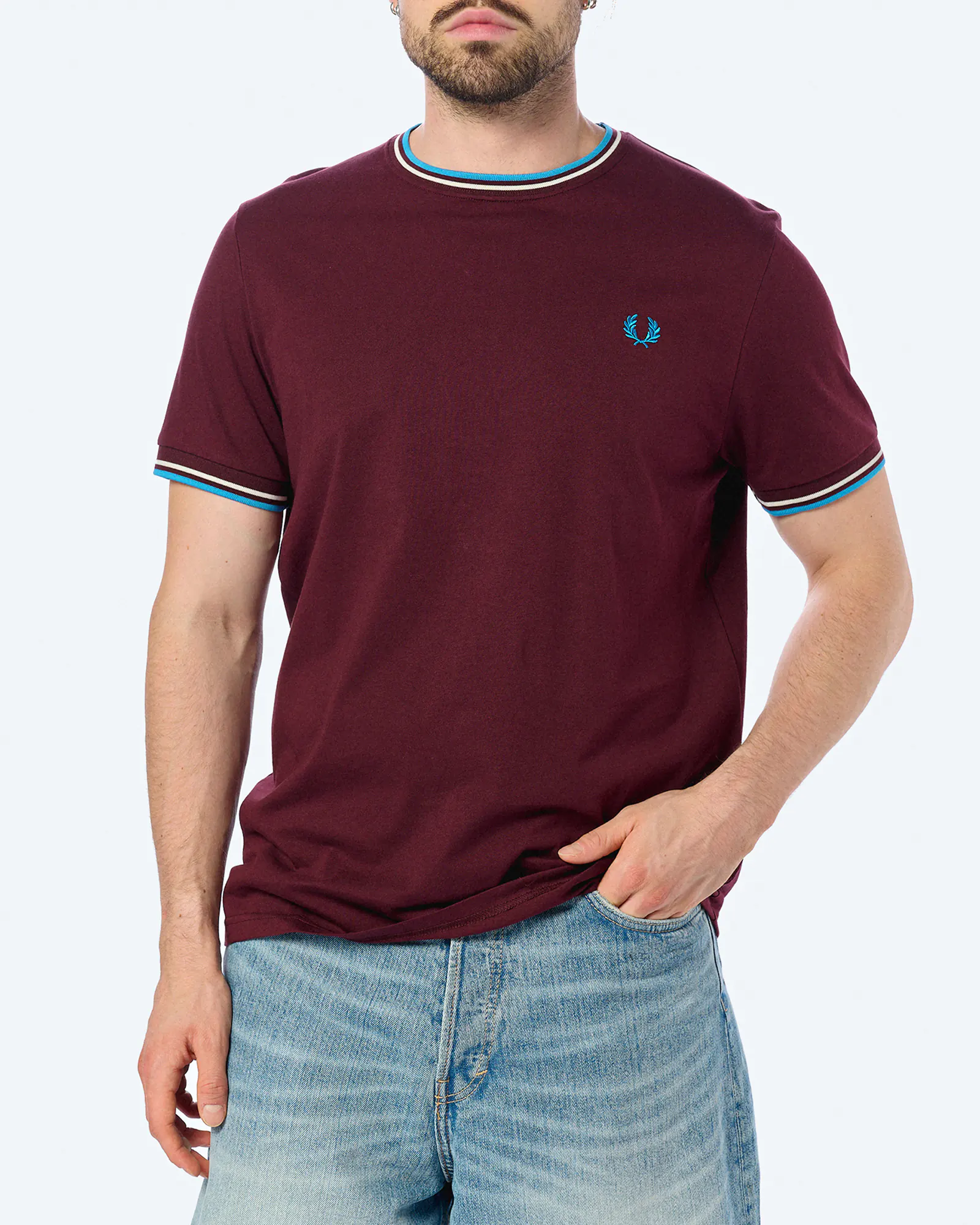 Fred Perry Twin Tipped T-Shirt Oxblood/Ecru/Court Blue