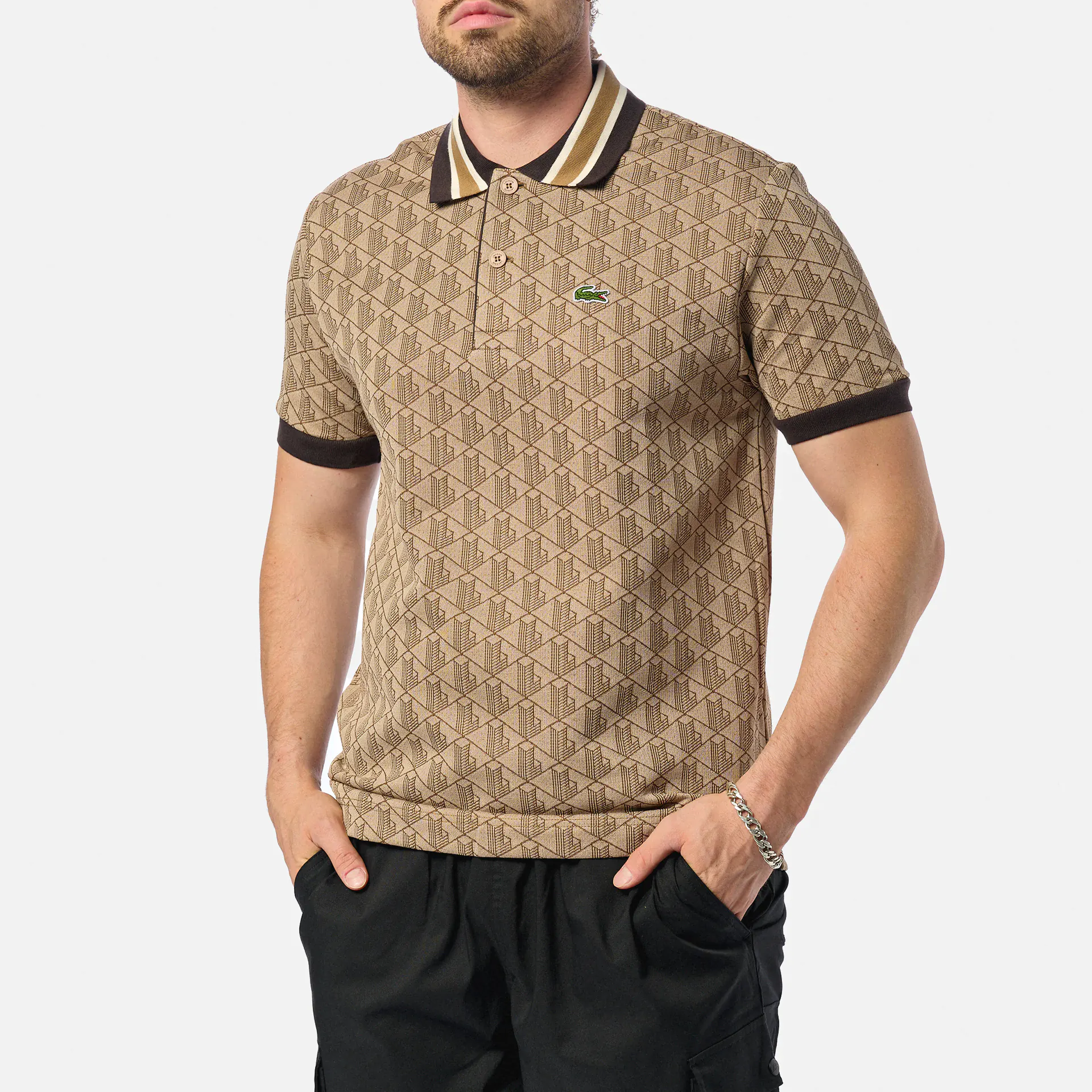 Lacoste Classic Fit Monogram Poloshirt Croissant/Cookie/Port