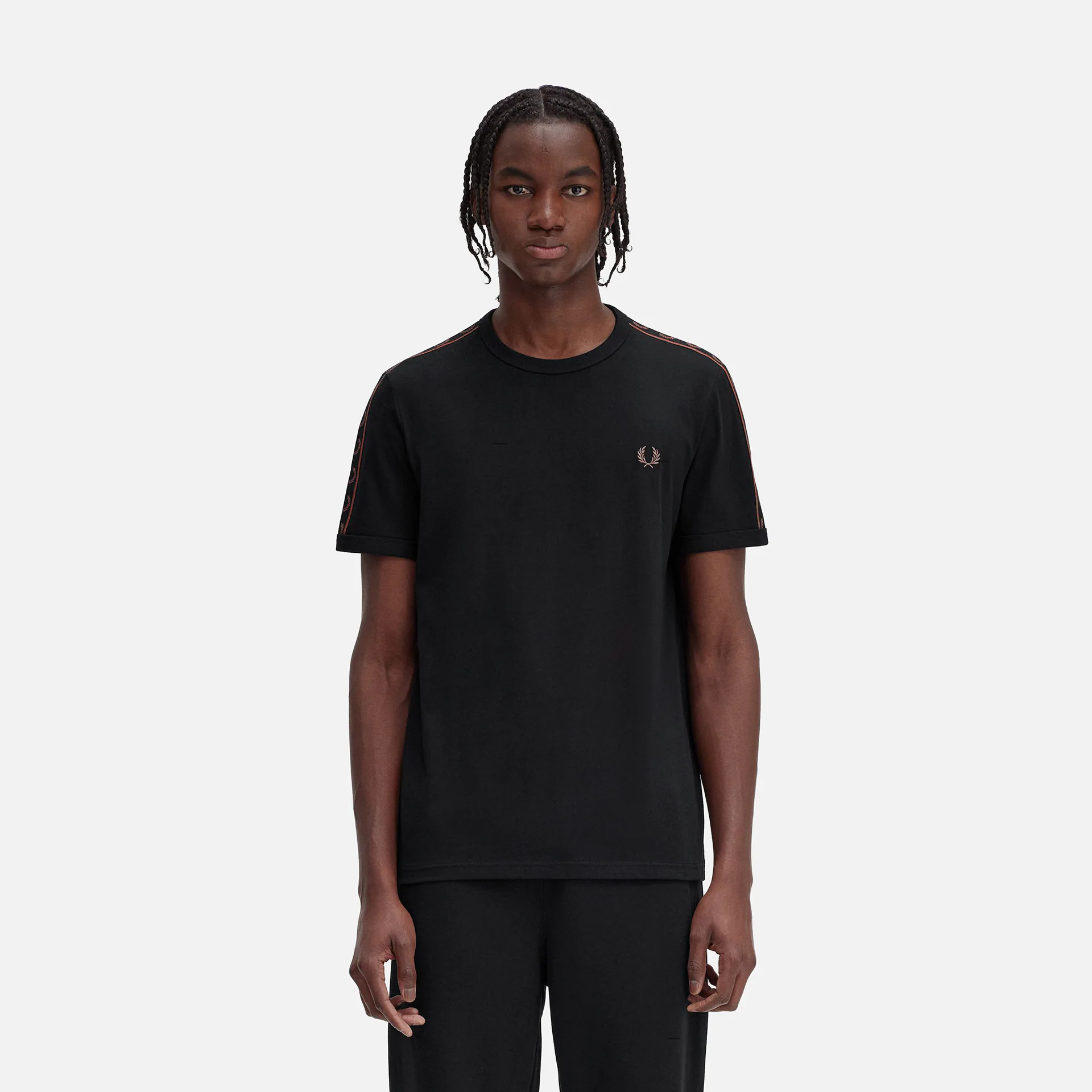 Fred Perry Contrast Tape Ringer T-Shirt Black/Whiskey Brown