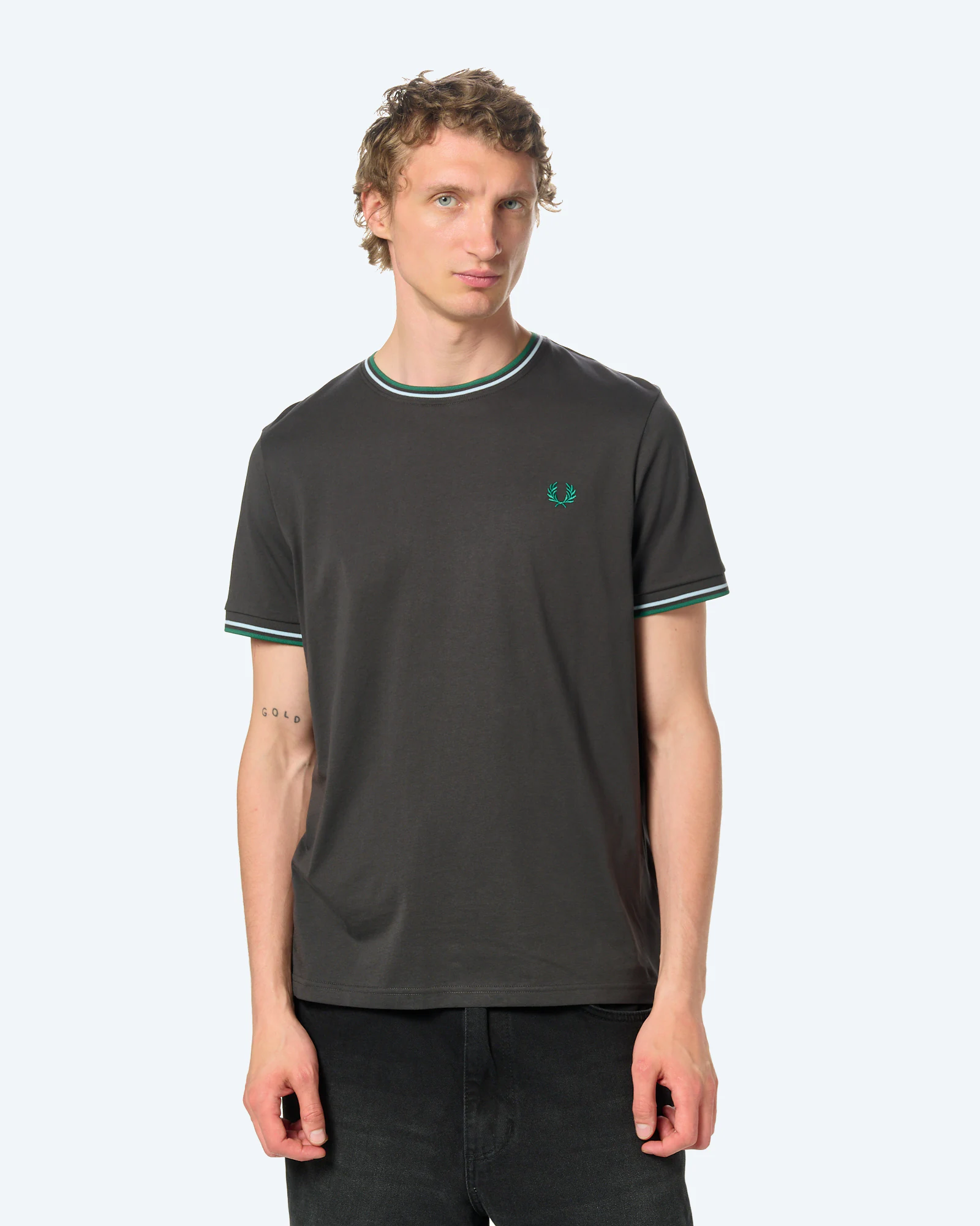 Fred Perry Twin Tipped T-Shirt Anchor Grey / Light Ice / Sport Green