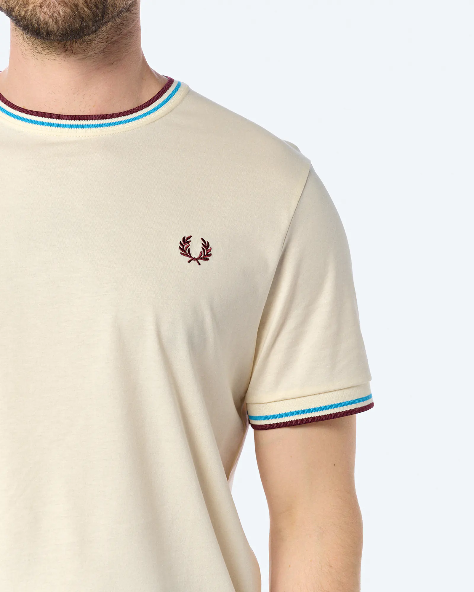 Fred Perry Twin Tipped T-Shirt Ecru/Court Blue/Oxblood