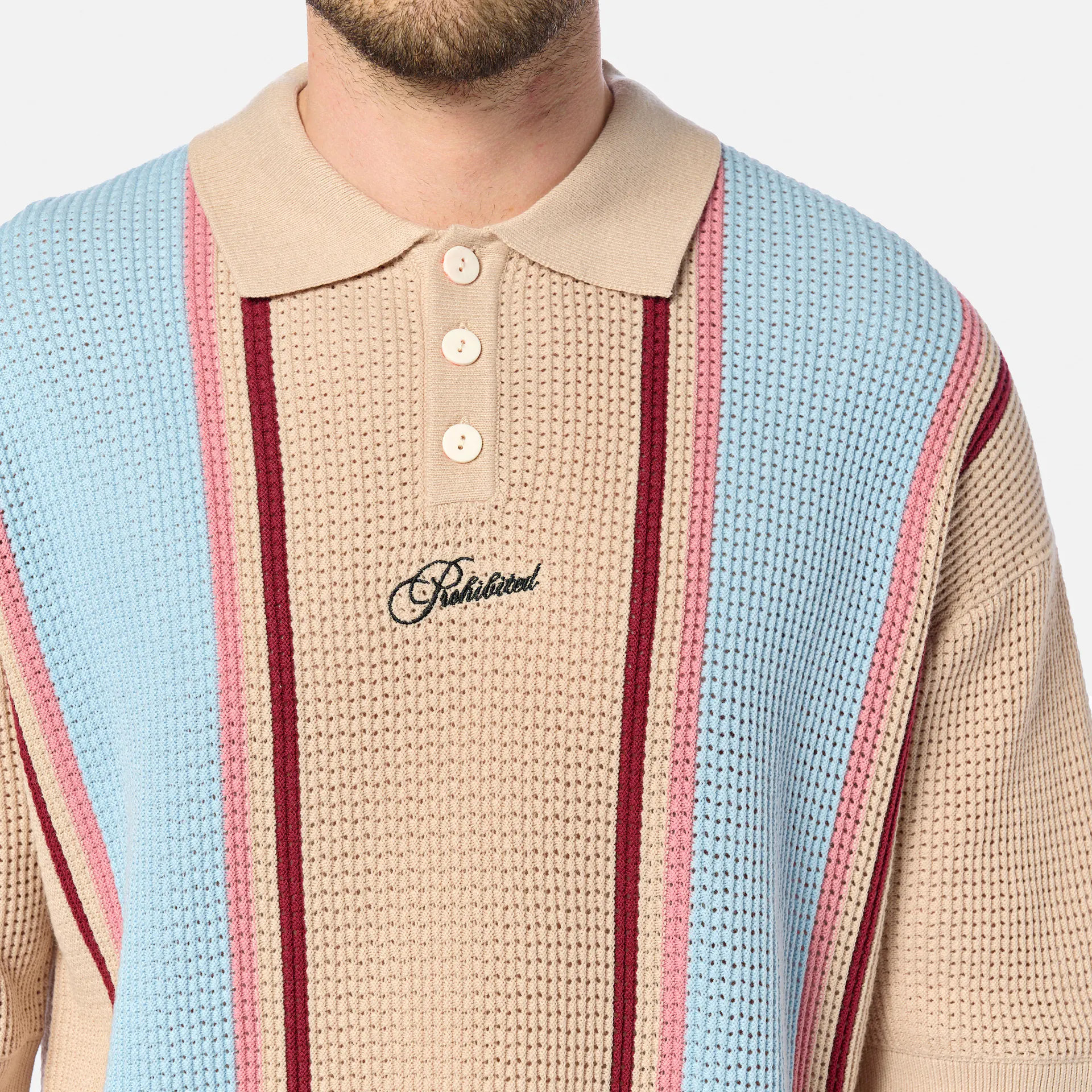 Prohibited Charlies Knitted Polo Cream/Purple