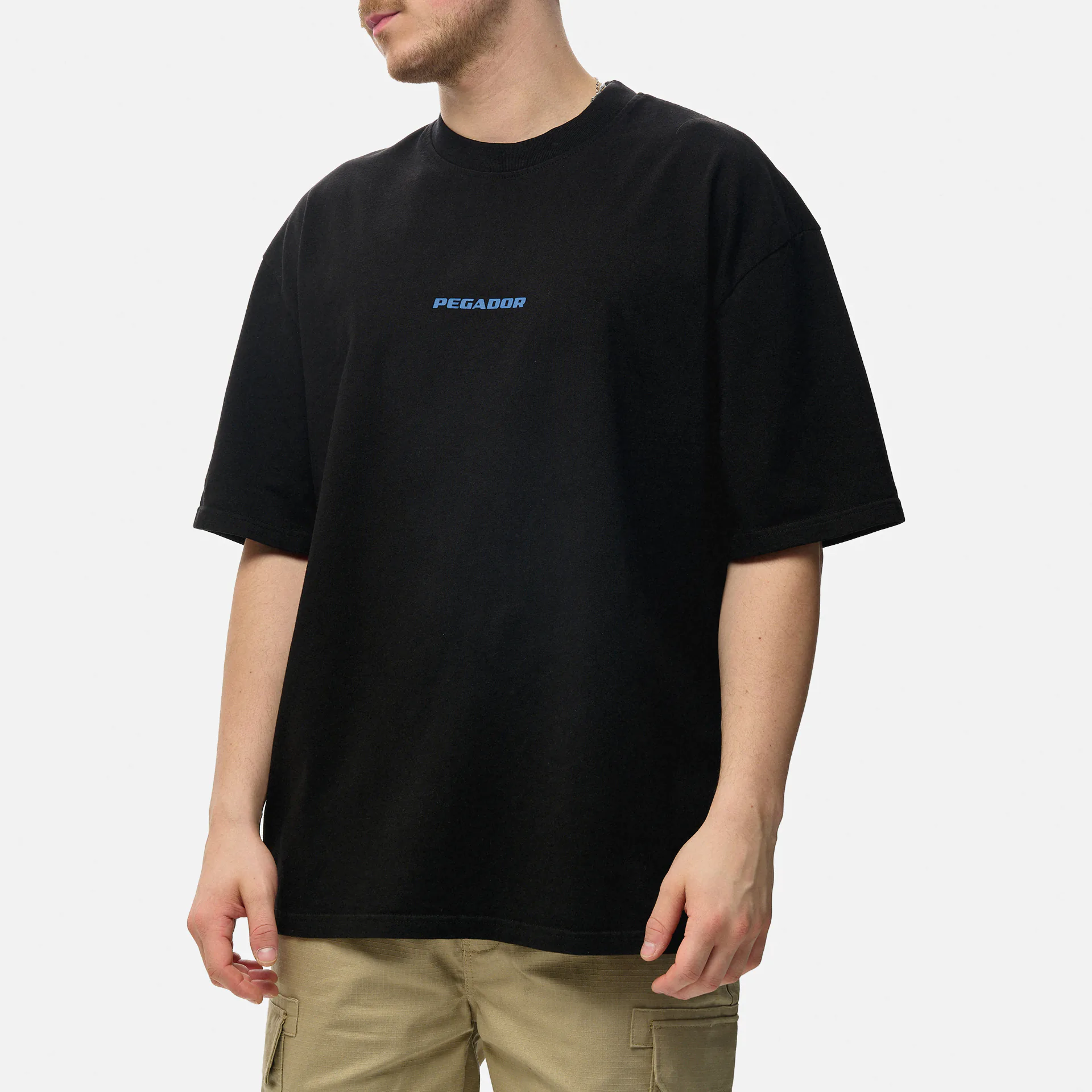 PEGADOR Colne Logo Oversized T-Shirt Washed Black/Retro Blue