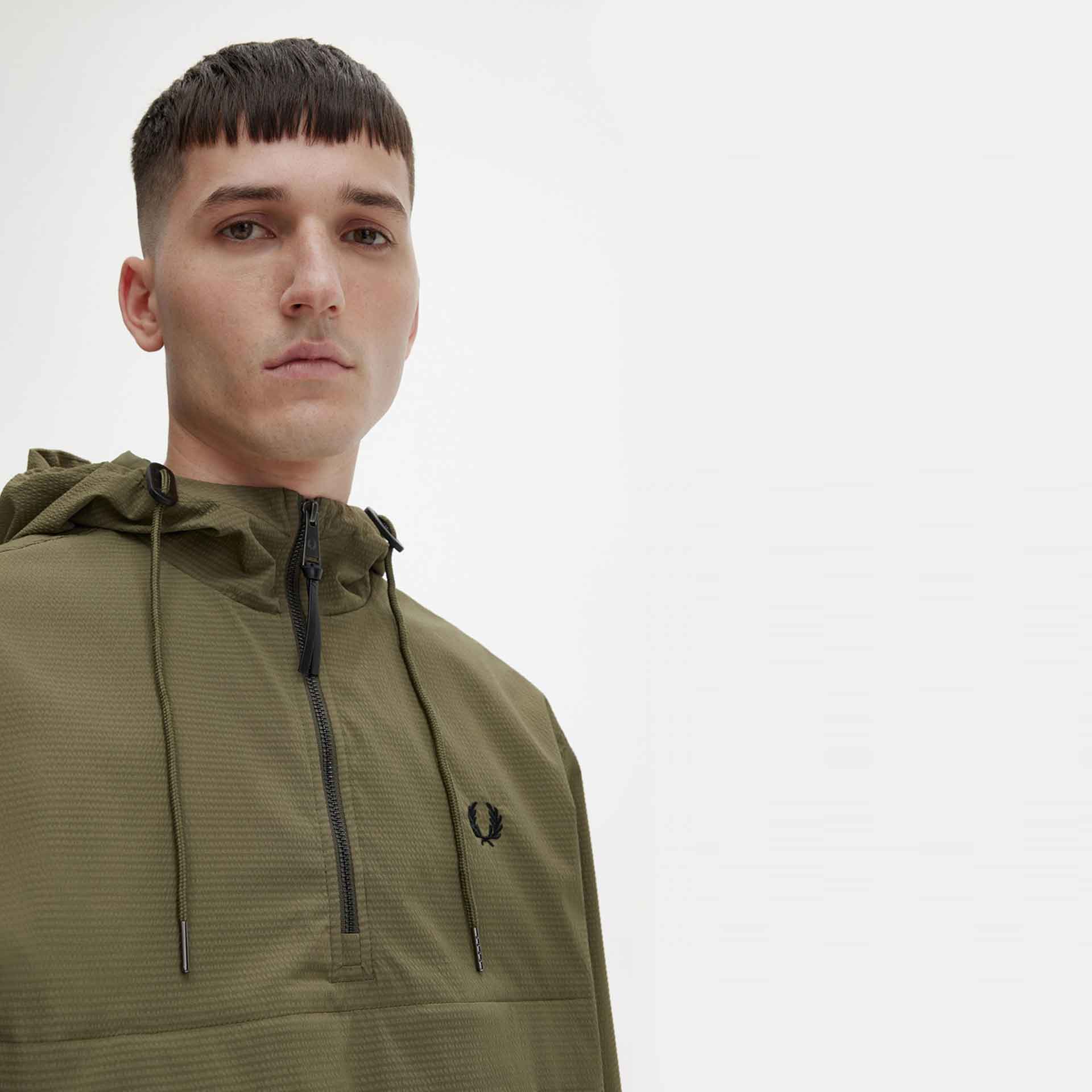 Fred Perry Seersucker Half Zip Jacket Uniform Green