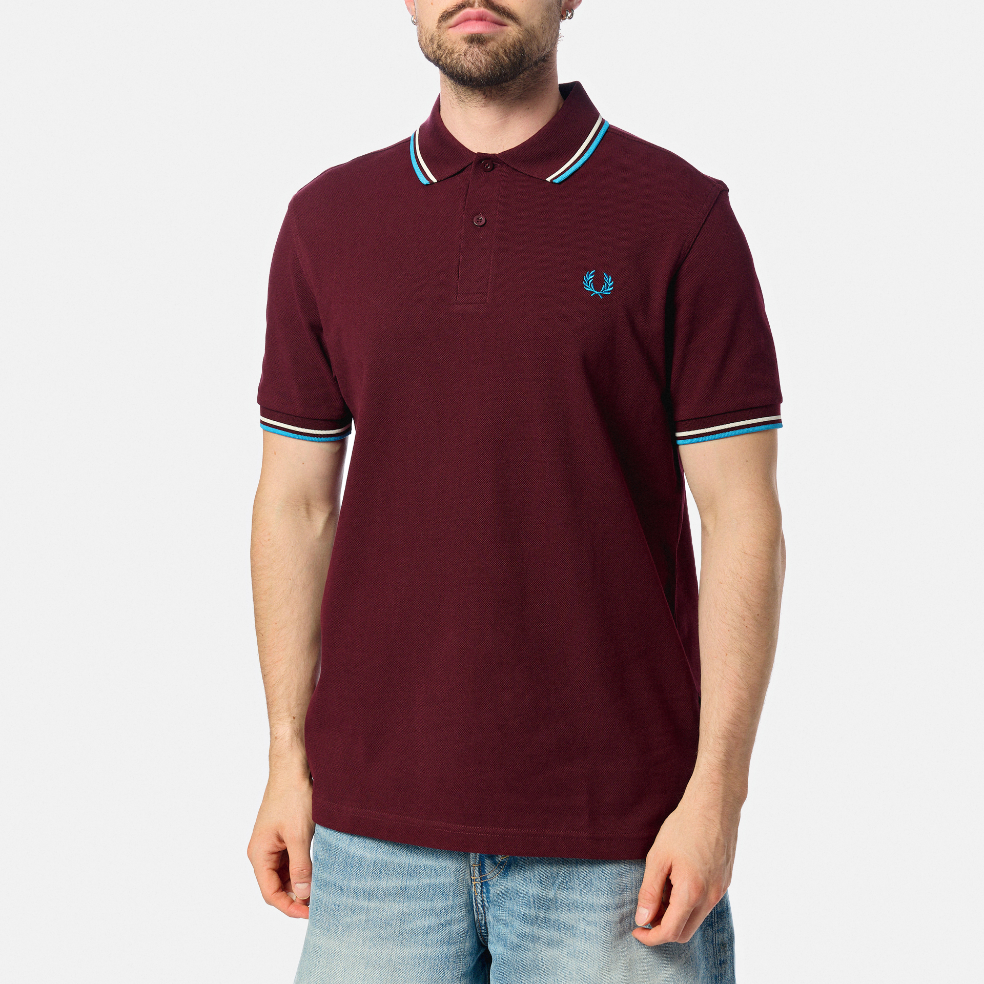 Fred Perry Twin Tipped Polo Shirt Oxblood/Ecru/Court Blue