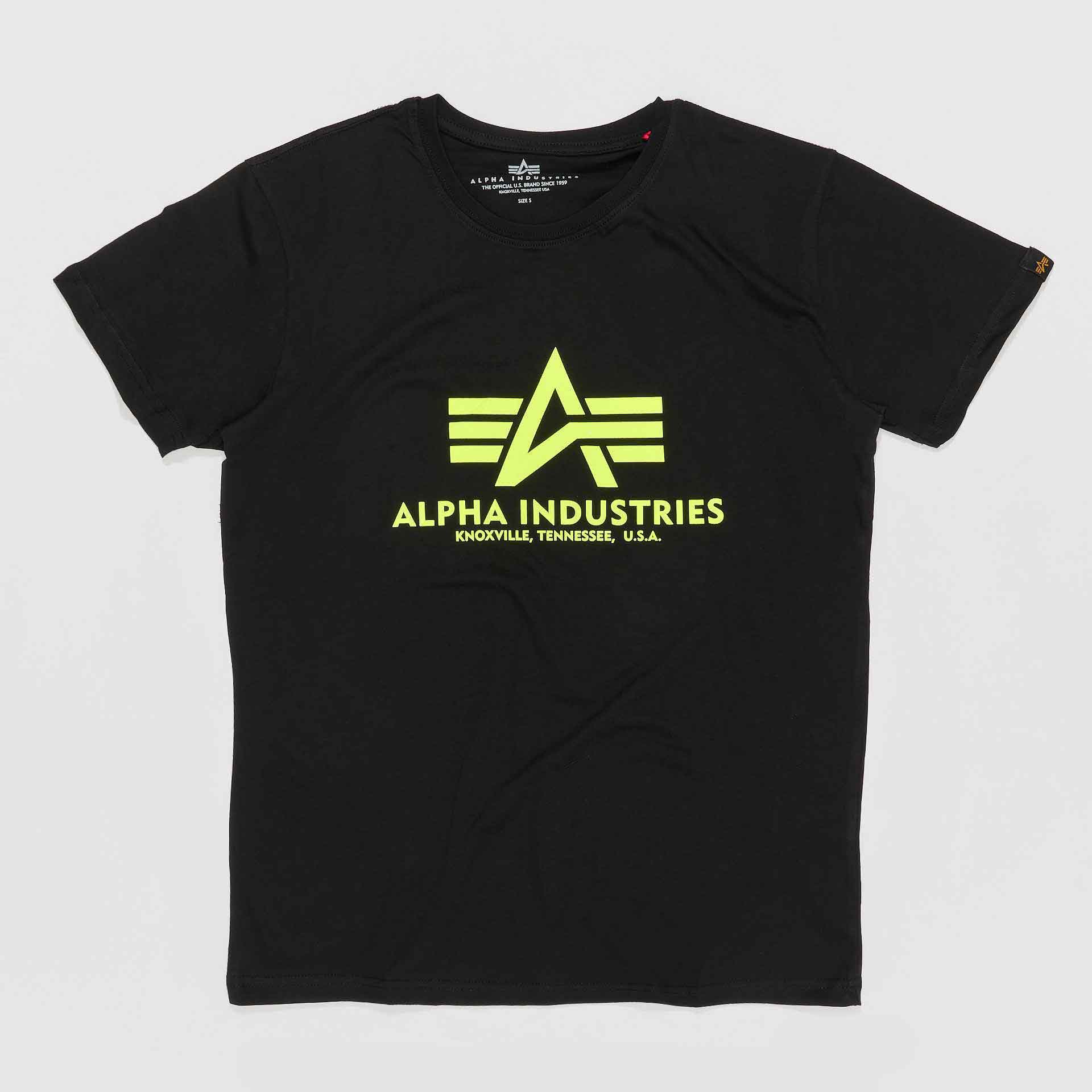 Alpha Industries Basic T-Shirt Neon Print Black/Neon Yellow Alpha Industries Basic T-Shirt Neon Print Black/Neon Yellow