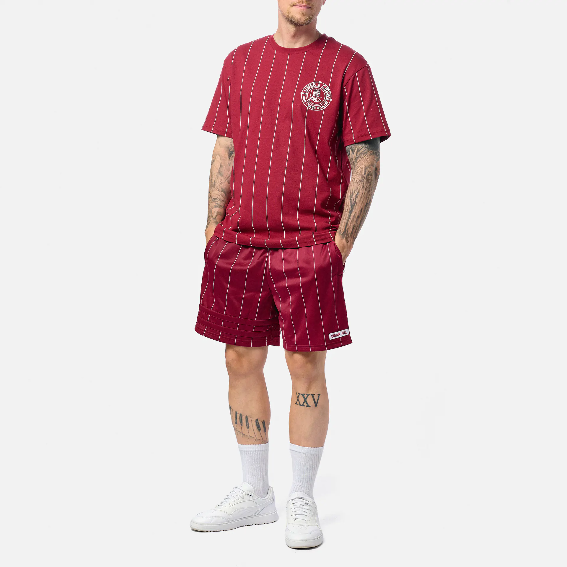 Unfair Athletics DMWU Athletics Shorts Pinstripes Burgundy