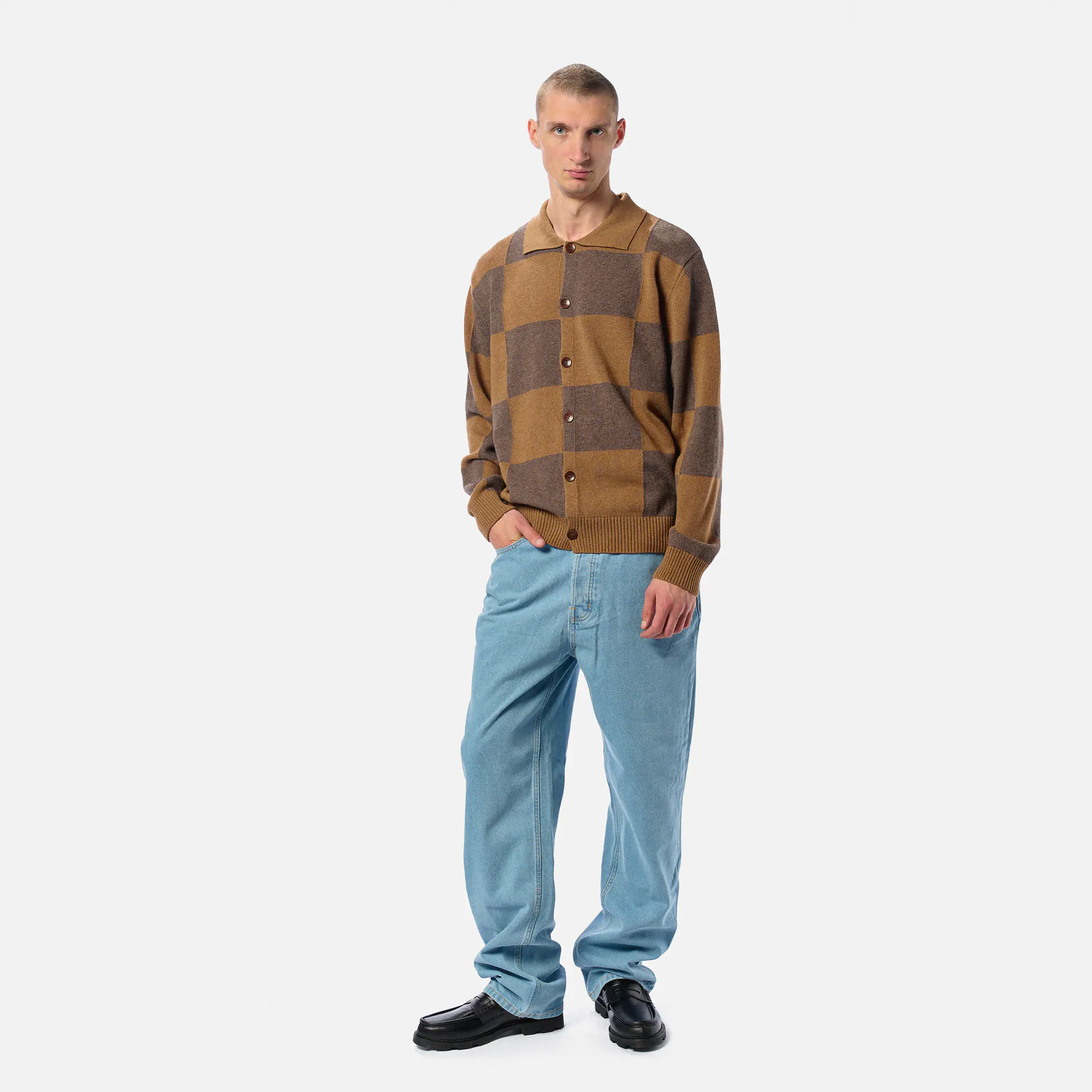 POMPEII Checked Polo Cardigan Chocolate