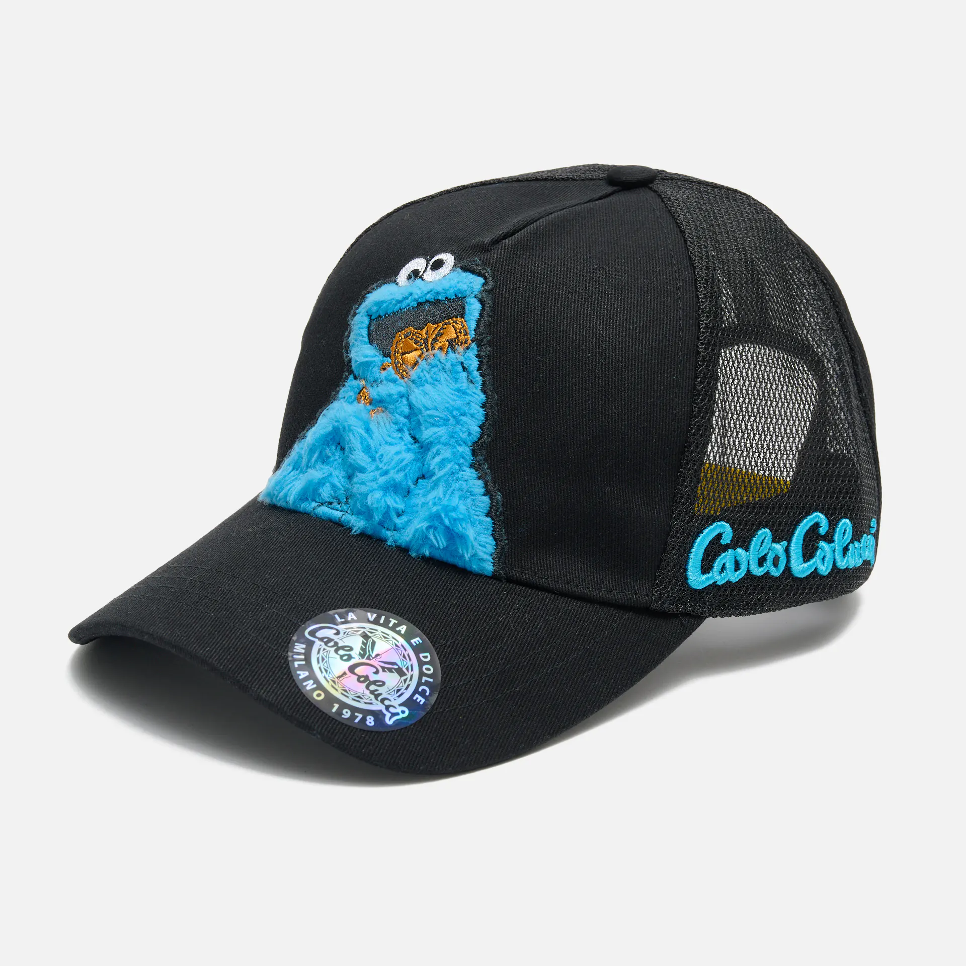 Carlo Colucci Sesame Street Cookie Monster Trucker Cap Black