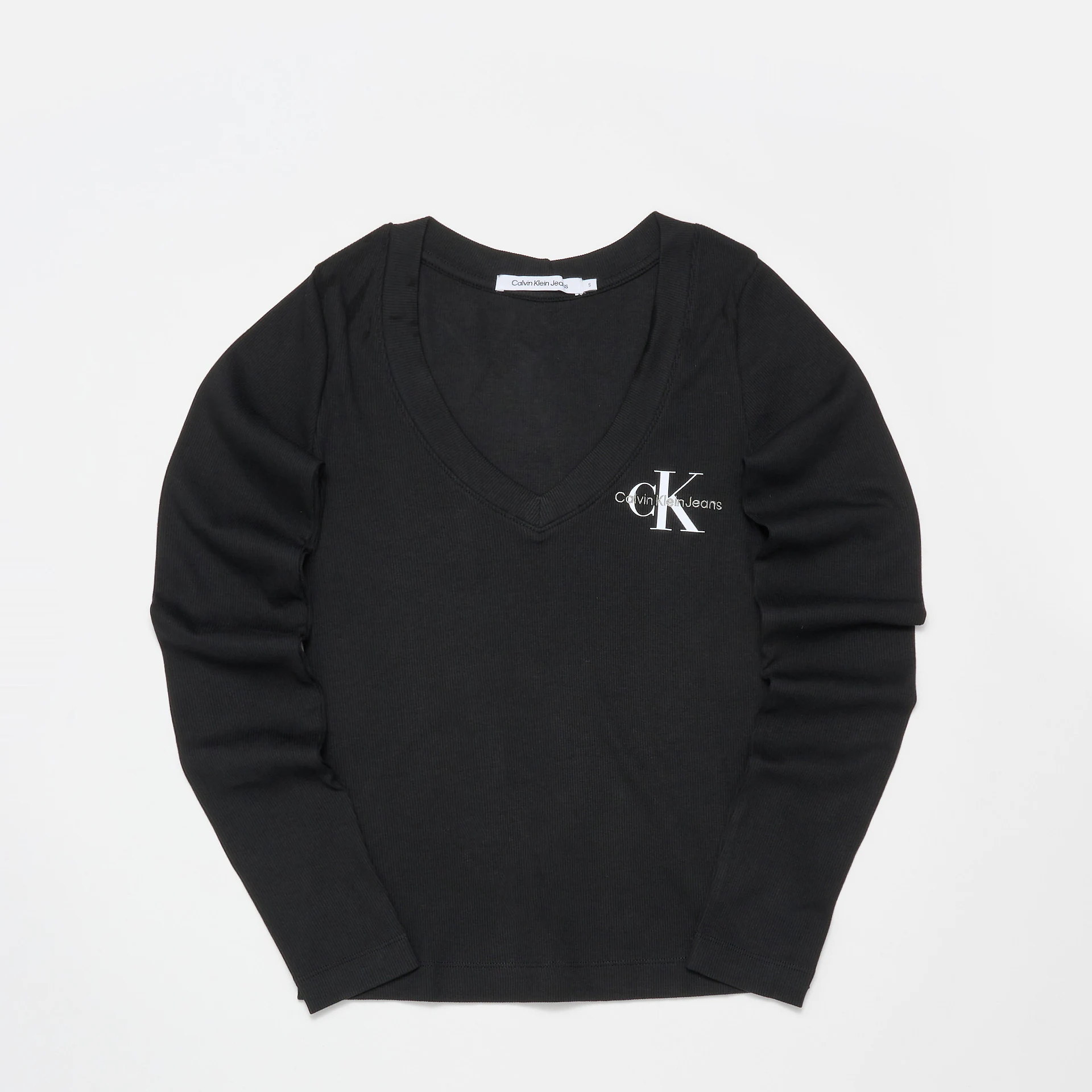 Calvin Klein Rib V-Neck Monologo Long Sleeve Black | V-Shirts