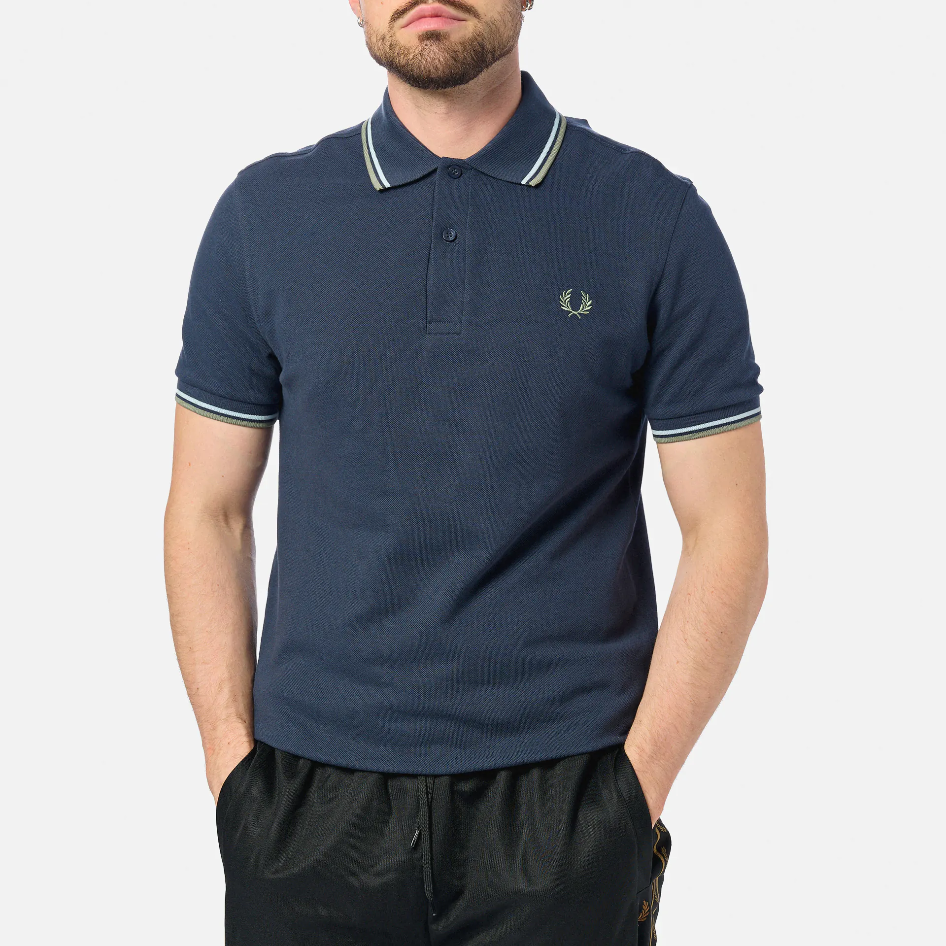 Fred Perry Twin Tipped Polo Shirt Dark Airforce/Light Ice/Bayleaf