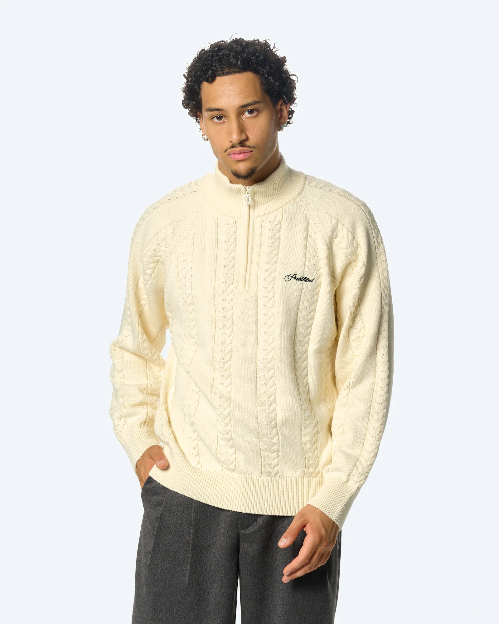 Cable Knit Quarter-Zip Cream