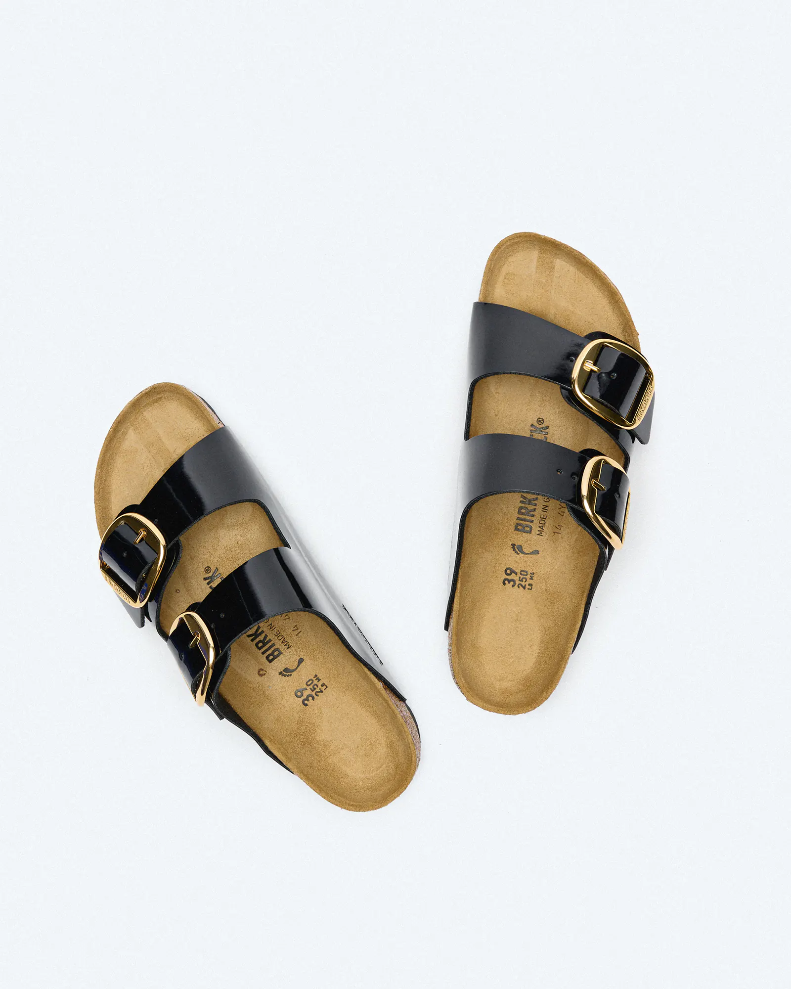 Birkenstock Arizona Big Buckle Birko Flor Sandals Patent Black Gold