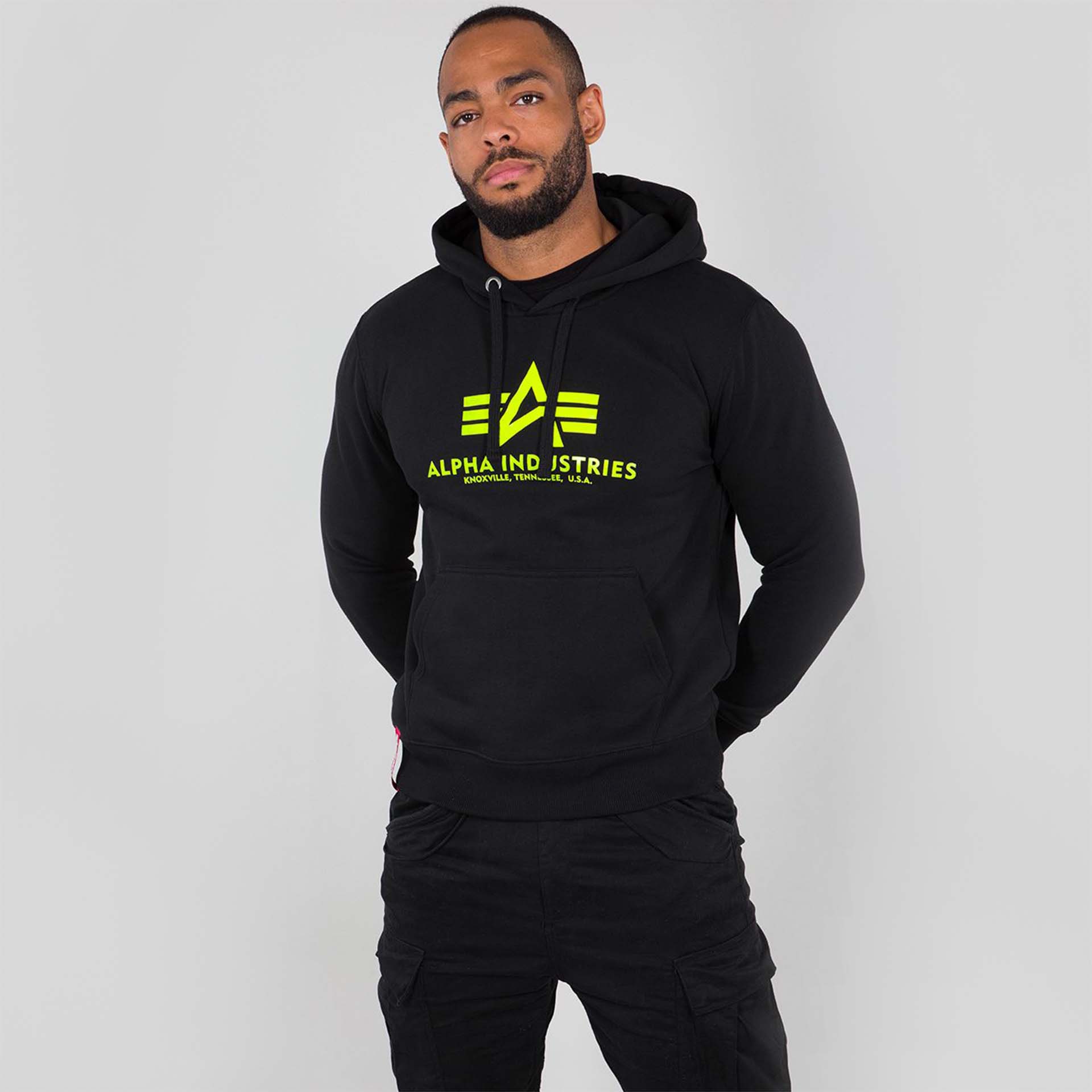 Alpha Industries Basic Hoody Neon Print Black/Neon Yellow