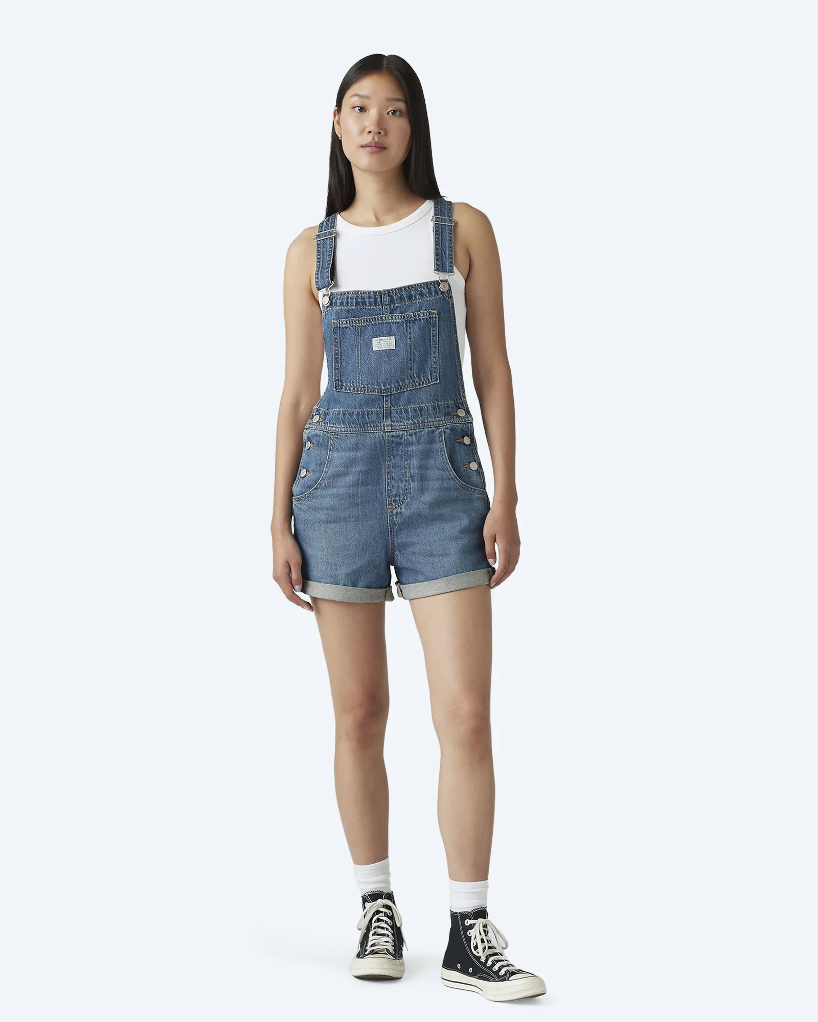 Vintage Women's Lightweight Shortalls Med Indigo Worn In
