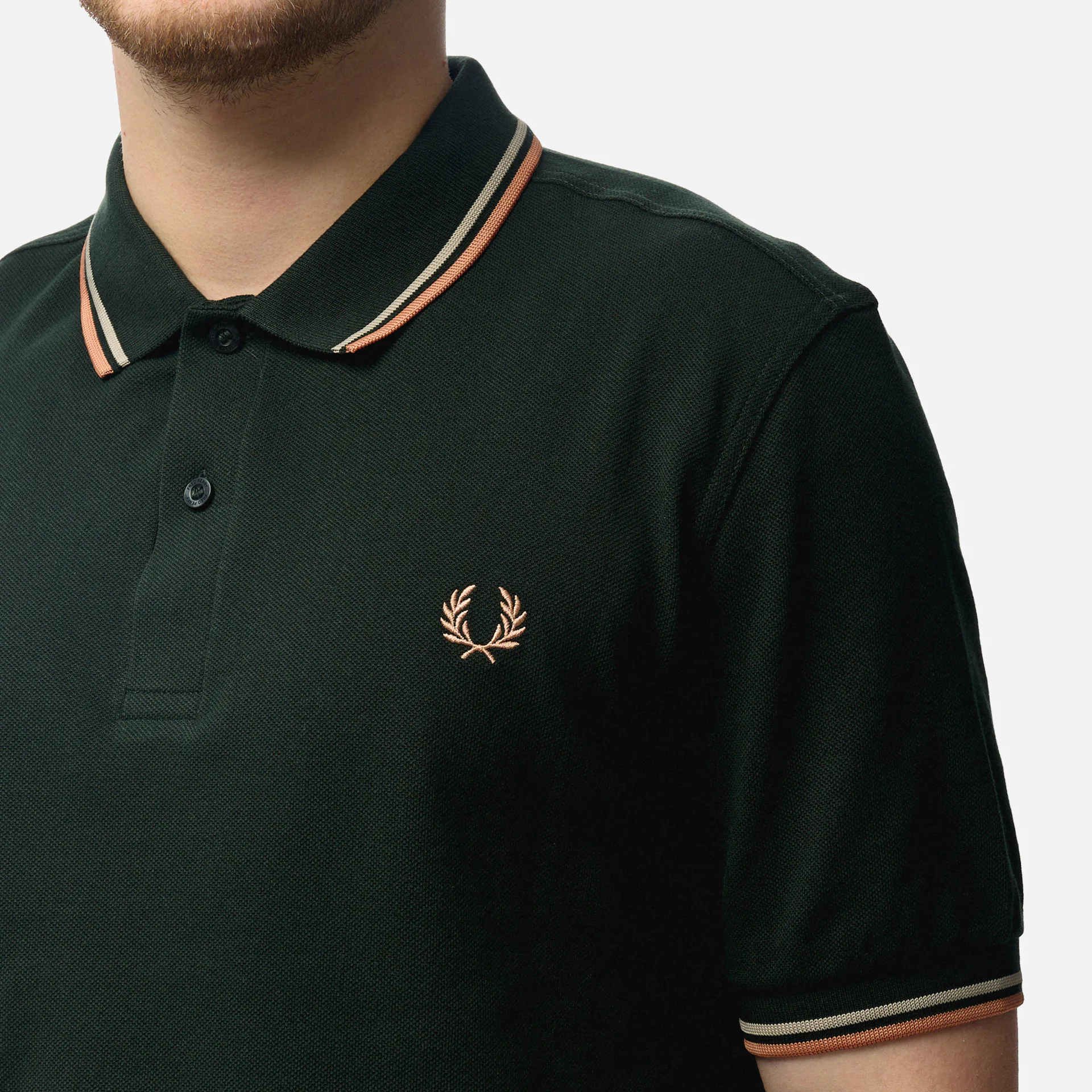 Fred Perry Twin Tipped Polo Shirt Night Green/Warm Grey/Light Rust