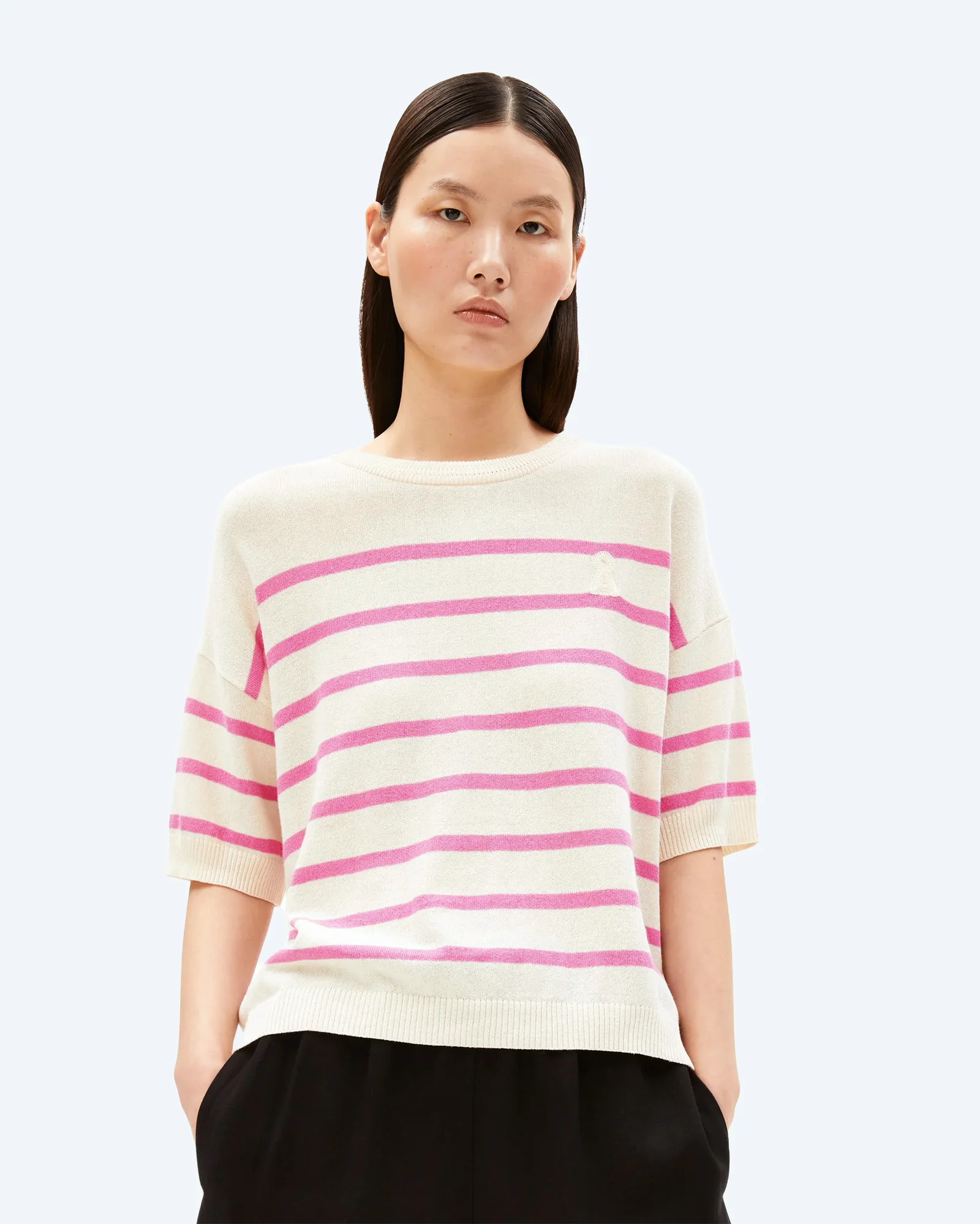 ARMEDANGELS STRIPE LINEN BLEND SWEATER Undyed-Washed Berry