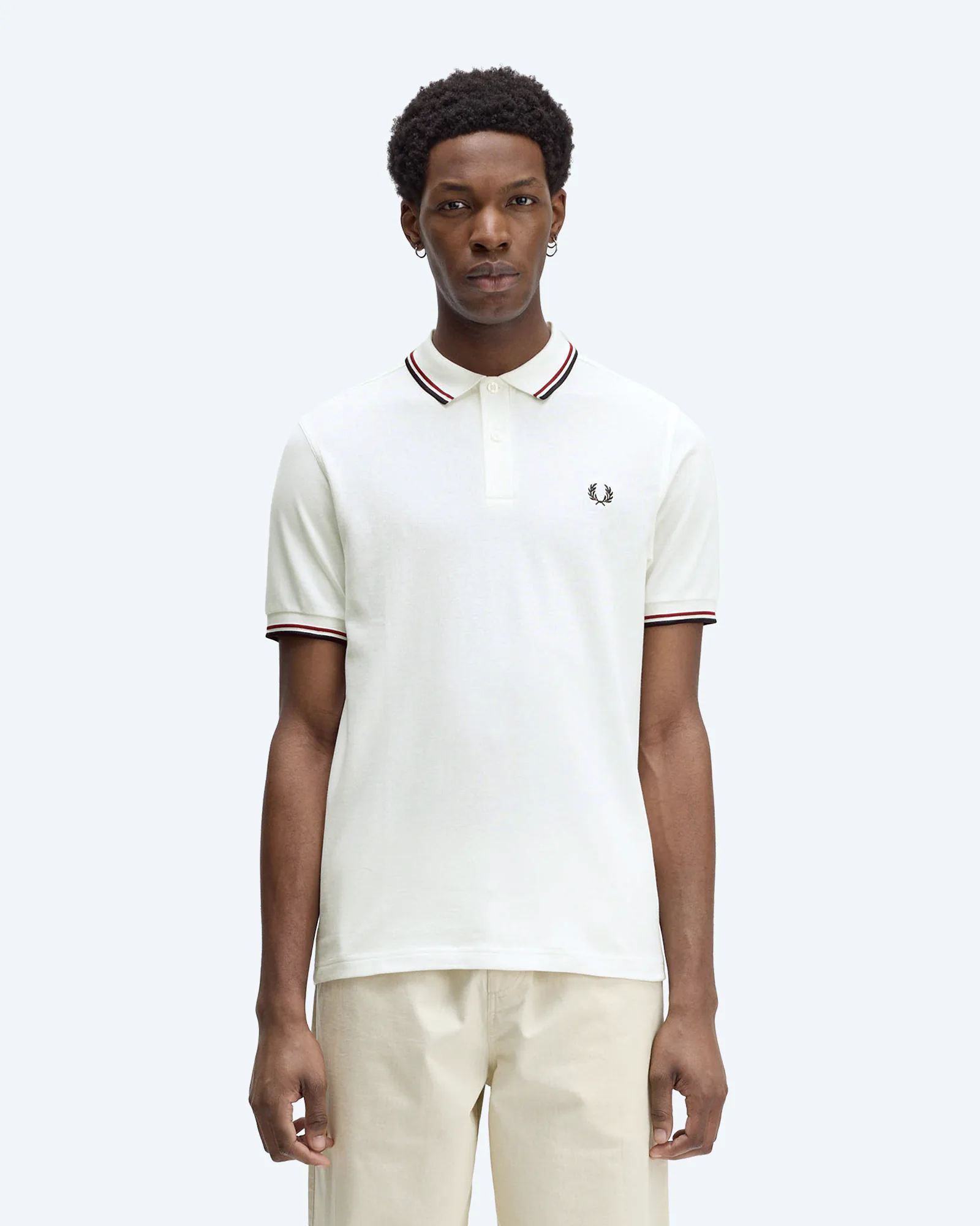 Fred Perry Twin Tipped Polo Shirt Snow White/Burnt Red/Navy